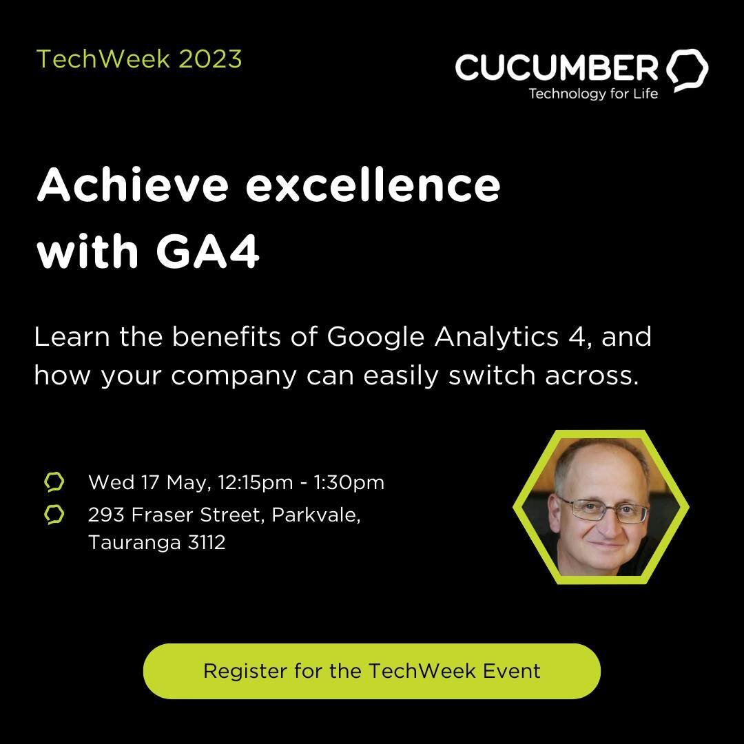 Techweek23 is here! Discover the latest innovations and transform your business, education, and community. Don't miss our presentation on Google Analytics 4 in Tauranga. Join us on Wednesday, May 17 at 12:15pm. Register now via the Techweek website.