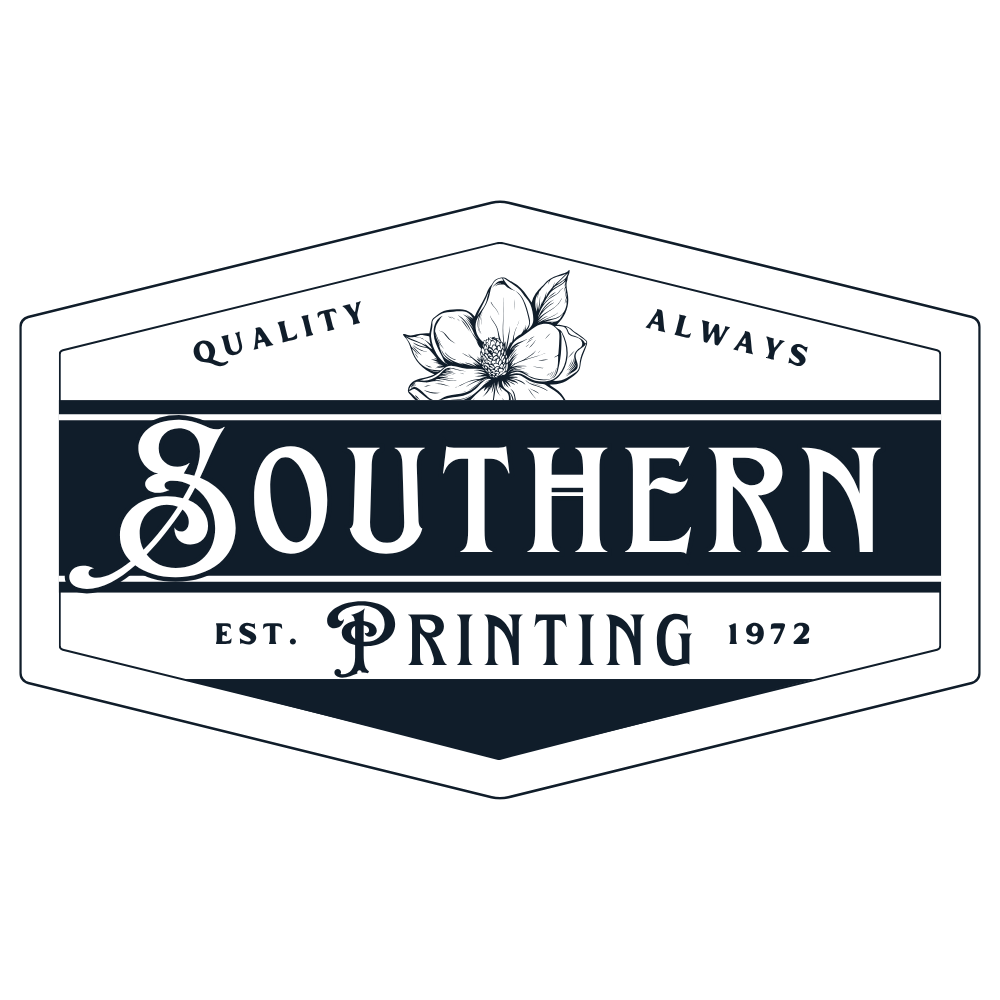 Logo for Southern Printing, established in 1972, featuring a flower and the words 'Quality Always'.