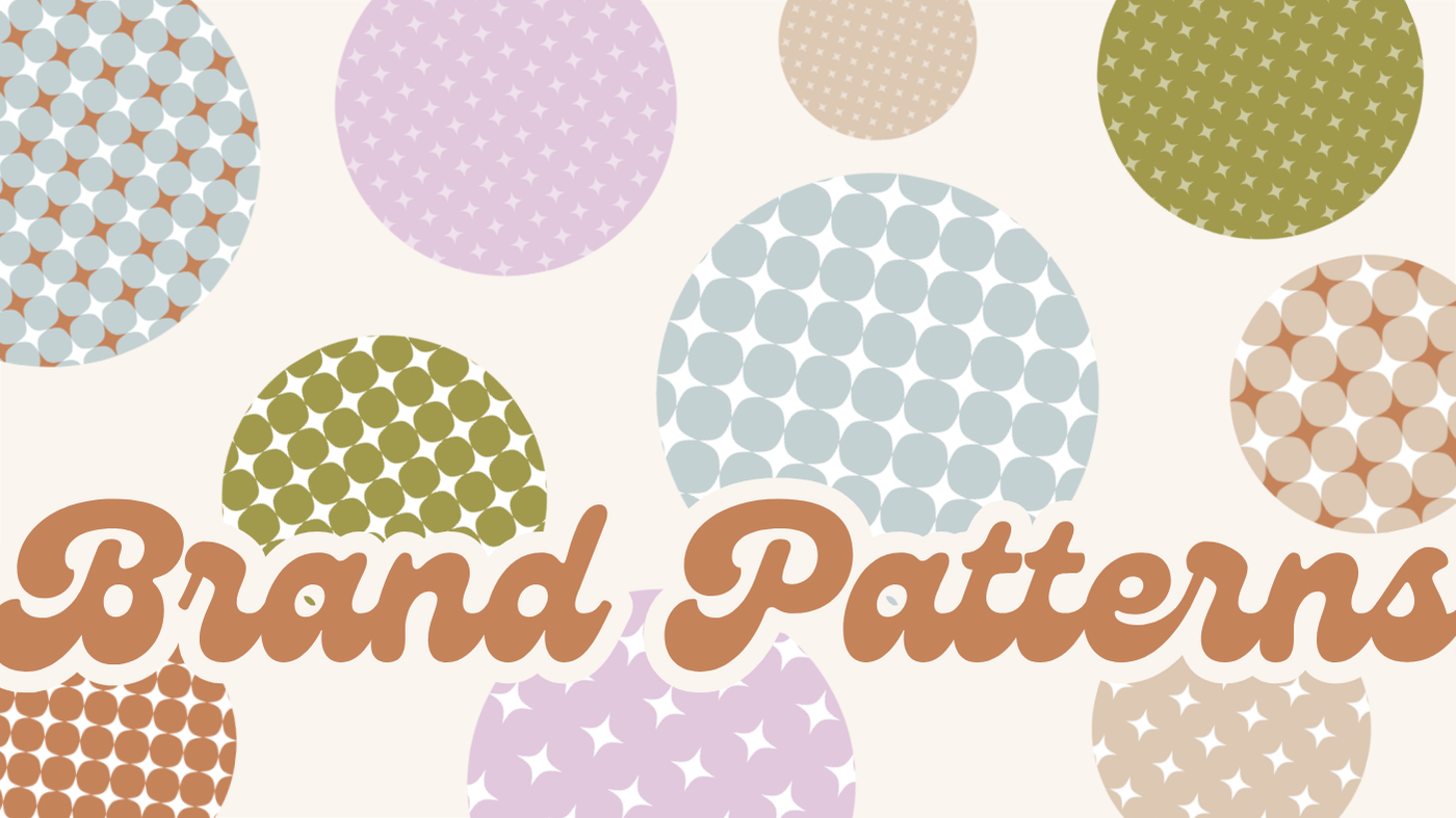 Patterned circles in various pastel colors with the text 'Brand Patterns' overlaid.