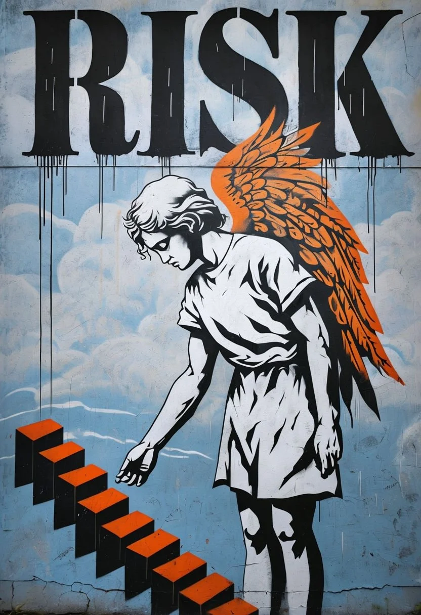 Stylized Angelic Mural with Bold RISK Text Urban Art Poster.jpeg