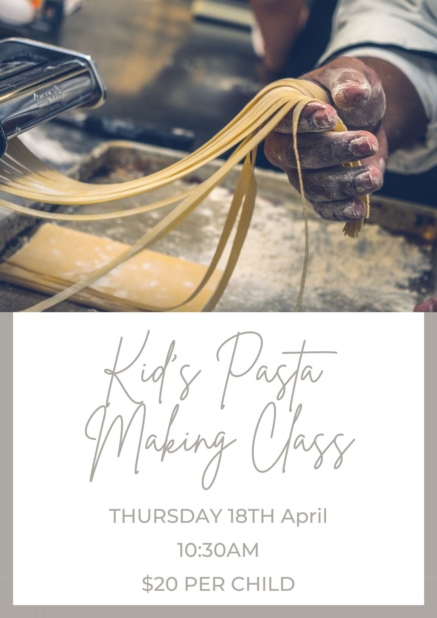 It's Back! This coming School Holidays we are again running the Kids Pasta Making Class. Thursday the 18th of April at 10.30am. You can book via phone on 02 6574 7332, email us at drink@ridgeview.com.au or just message us and we will be in contact.

