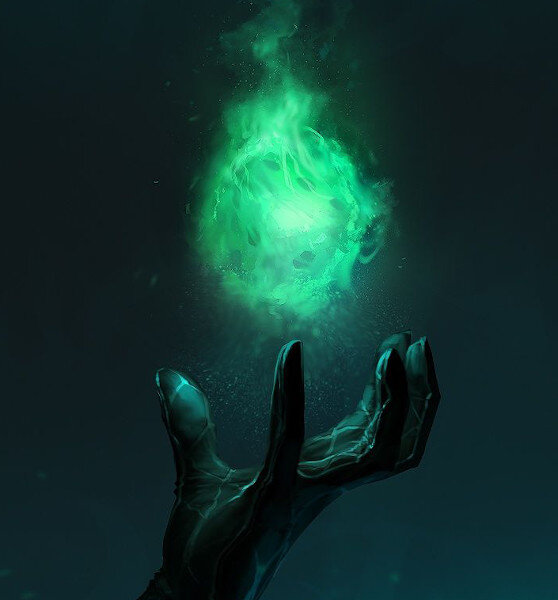 A magical orb emitting an eerie green light