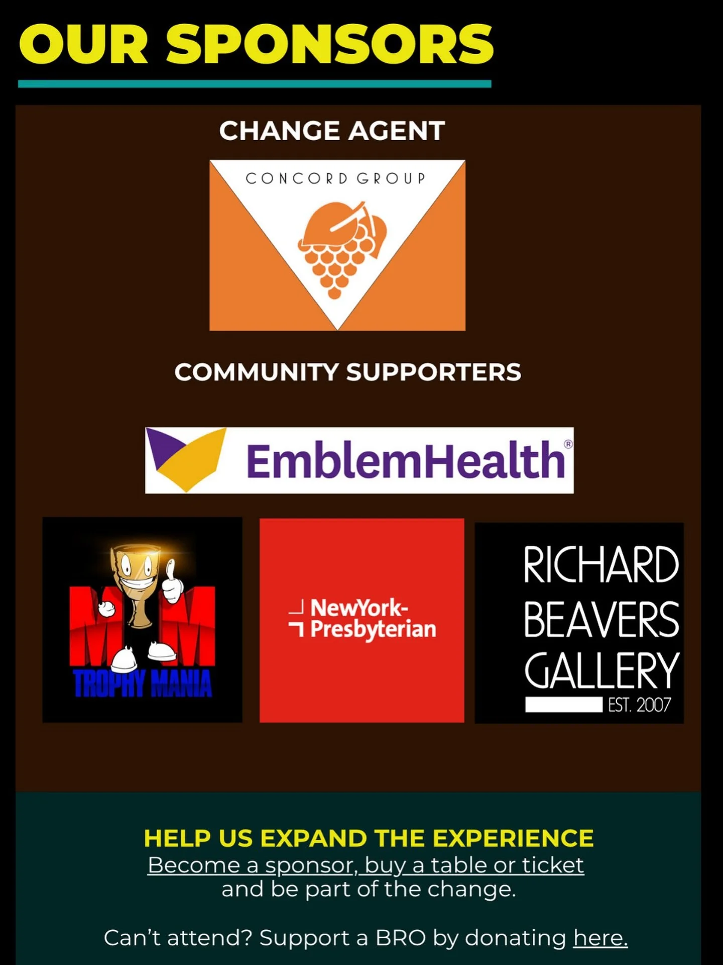 Want to thank some of our sponsors for this years event @nyphospital @richardbeaversgallery @mmtrophymaniainc #emblemhealth #concordgroup