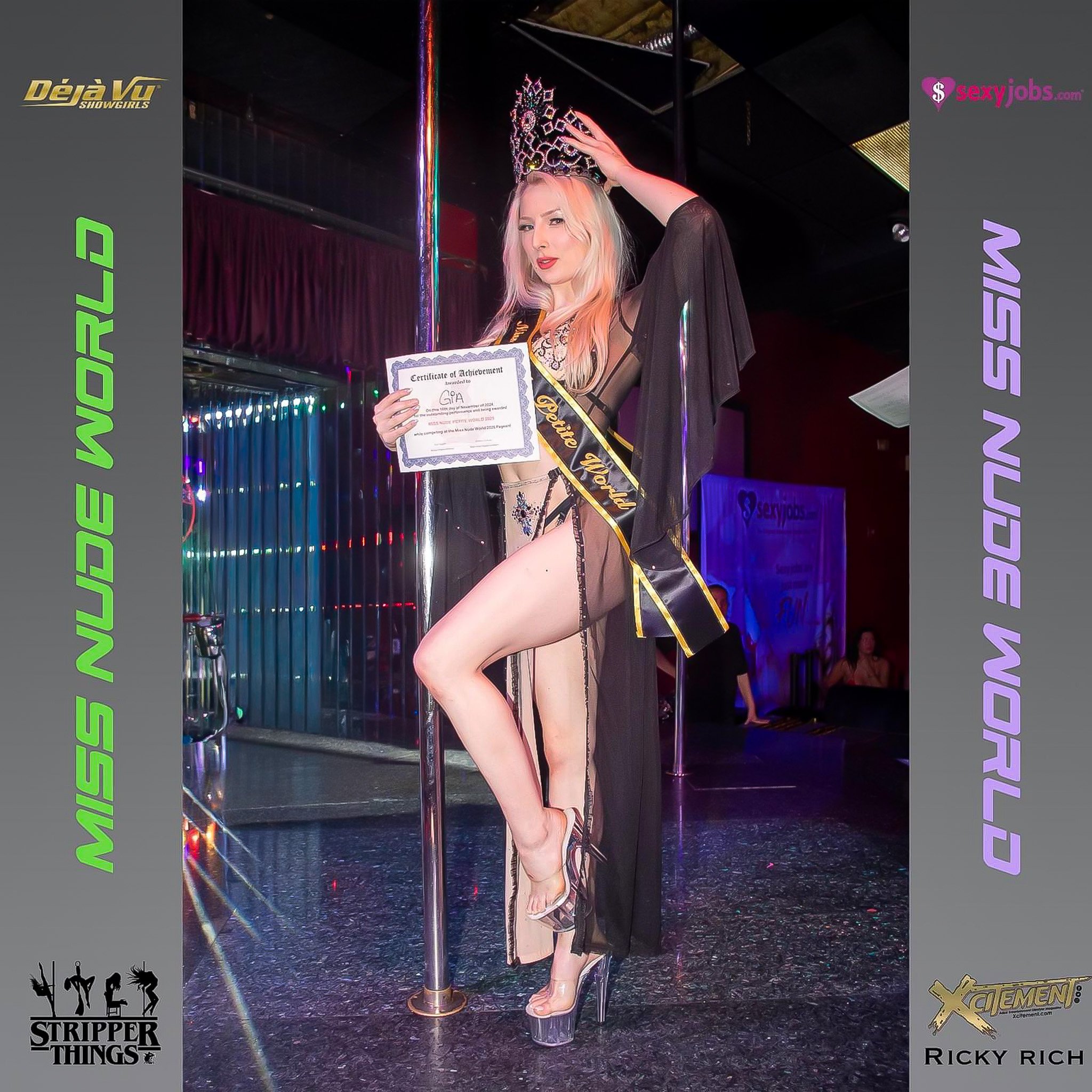 Stunning Vancouver exotic dancer and Vancouver stripper Gia Jade receiving an award during Miss Nude World