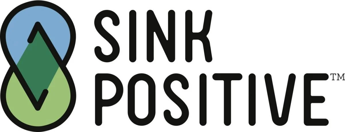 Logo with a stylized mountain and pool icon next to the words "Sink or Positive".