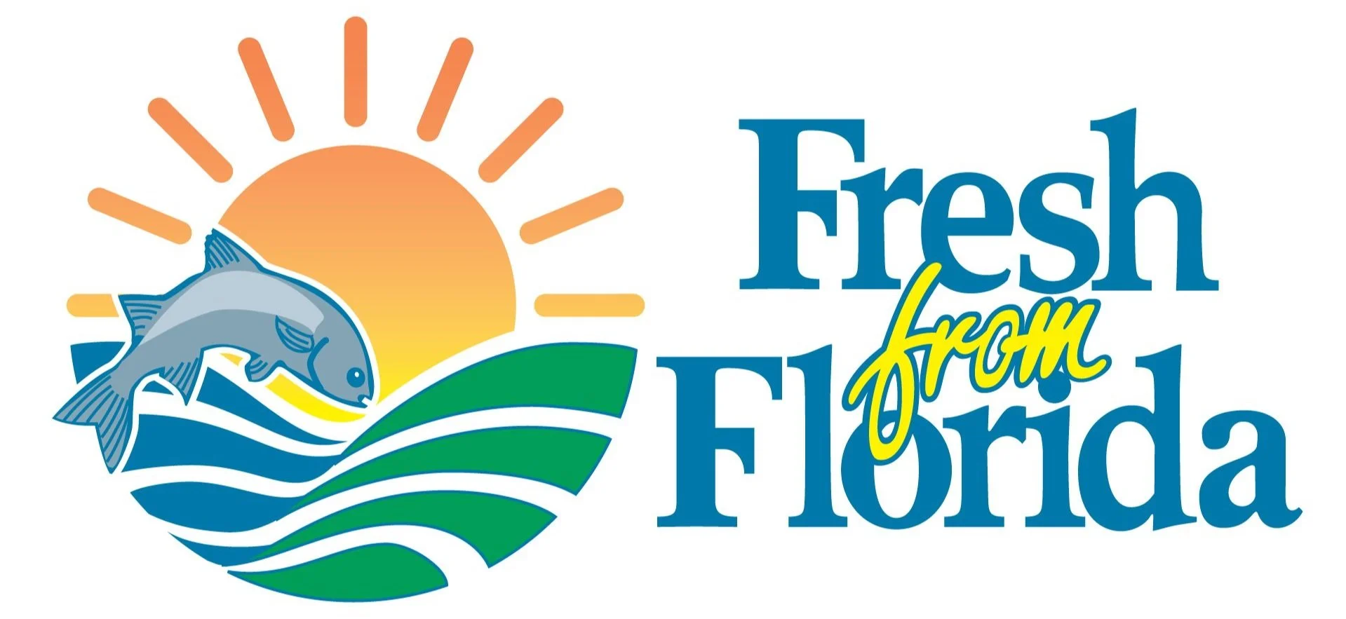 Fresh from Florida logo with a stylized sun, rolling green fields, and a fish jumping out of water, accompanied by the text 'Fresh from Florida'.