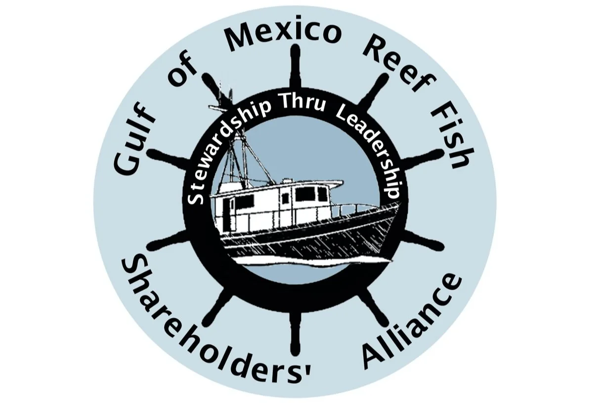 The Gulf of Mexico Reef Fish Shareholders' Alliance circular logo showing a boat in the center with text around it.