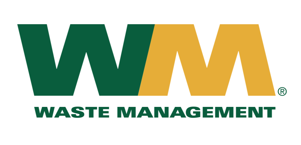 Waste Management logo with a large green W and large gold M letters.
