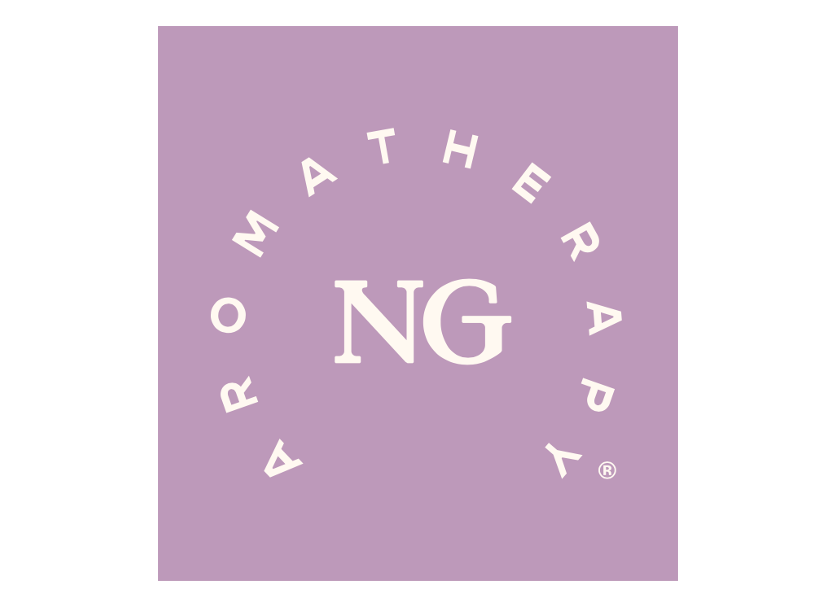 Purple background with white text reading 'Aromatherapy' surrounding Nature's Gift logo..