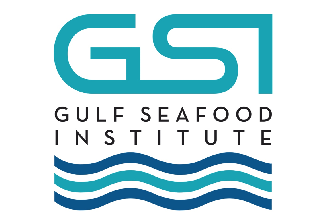 Gulf Seafood Institute logo with the letters GSI in teal and black text below, and four waves in varying shades of blue.