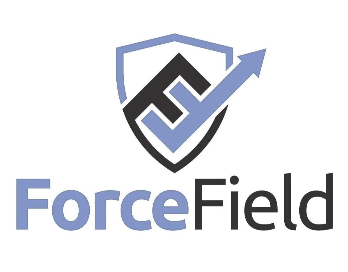 Logo with shield, upward arrow, and the words "ForceField"