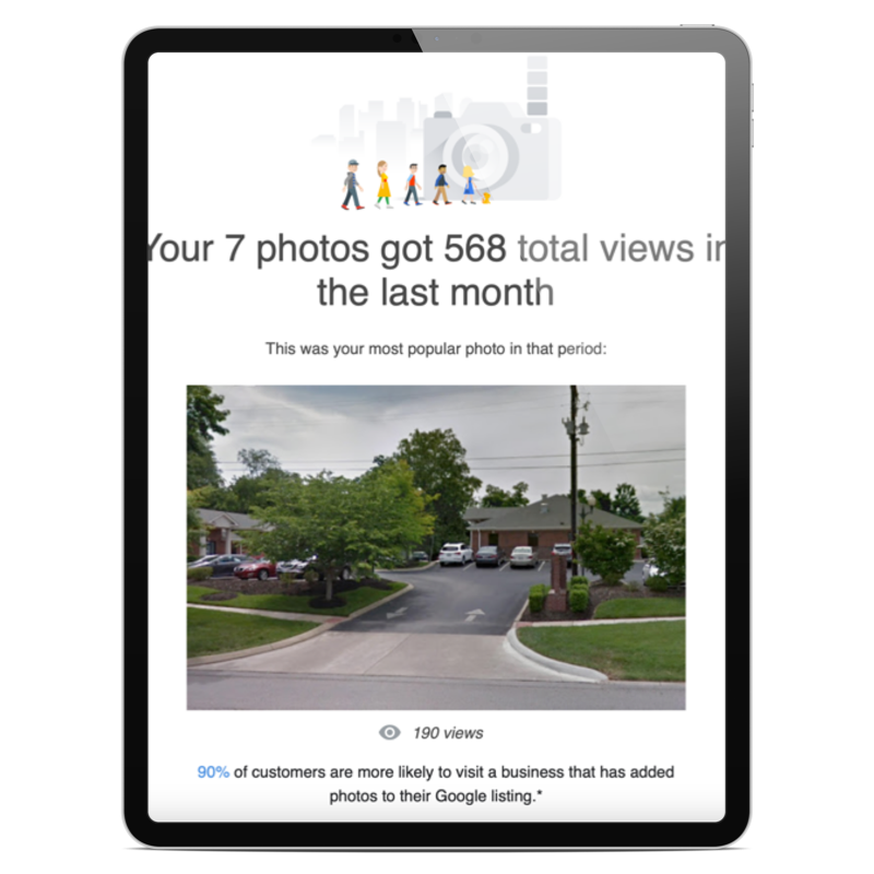 Image of a tablet displaying the Google Business Profile of a client