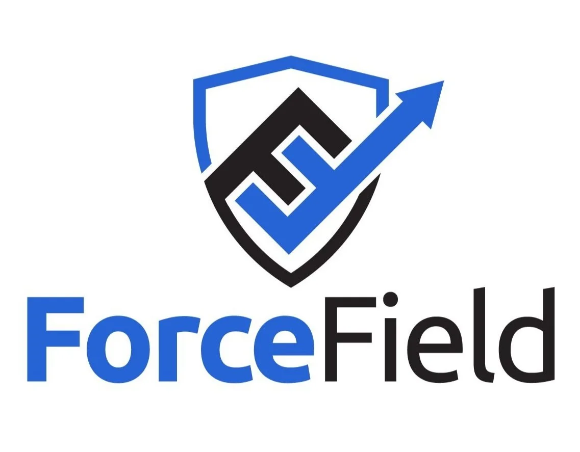 ForceField logo with shield and upward arrow, blue and black colors, and the text 'ForceField' beneath it.