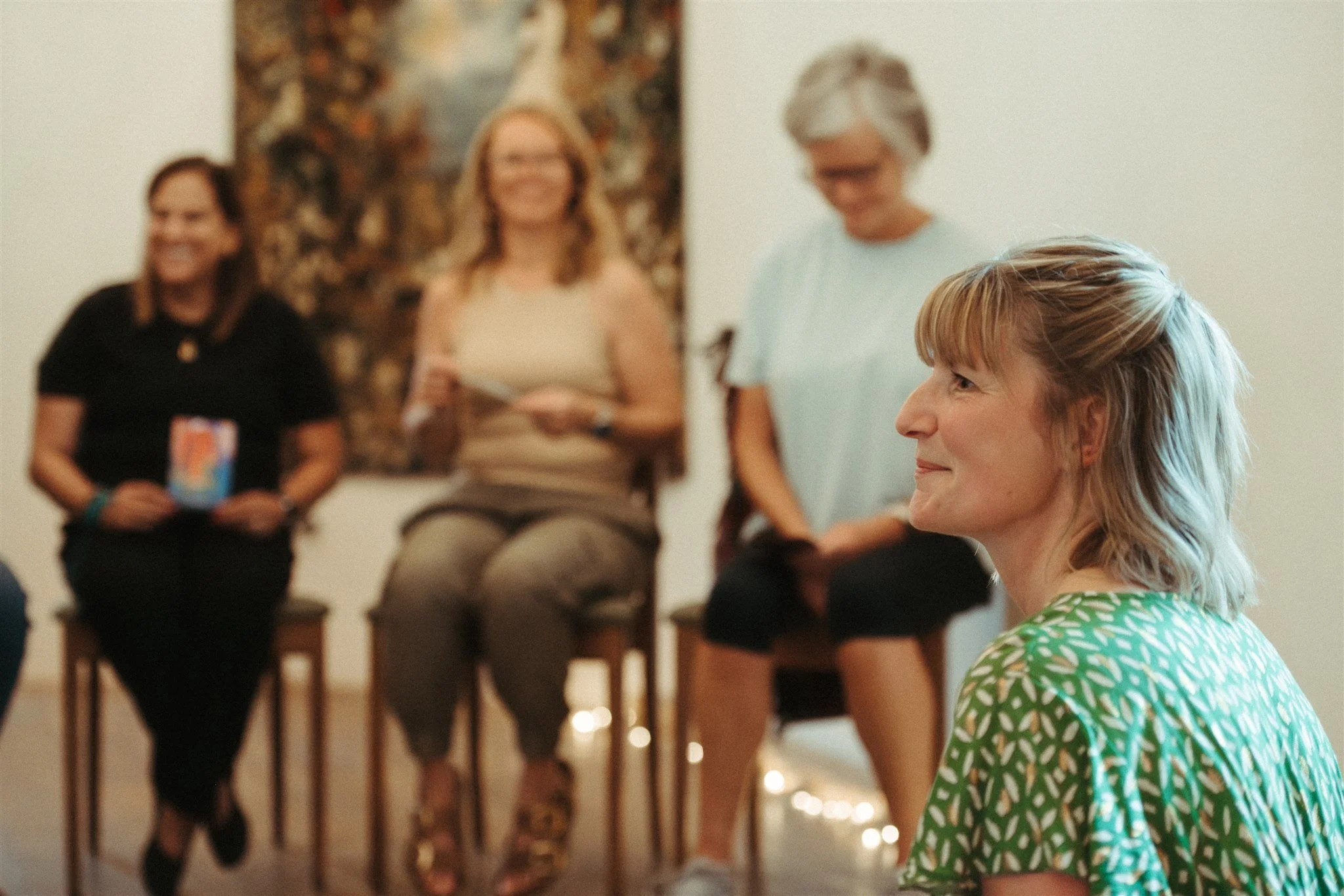 Clare Marie Holistic Therapist holding a meditation group