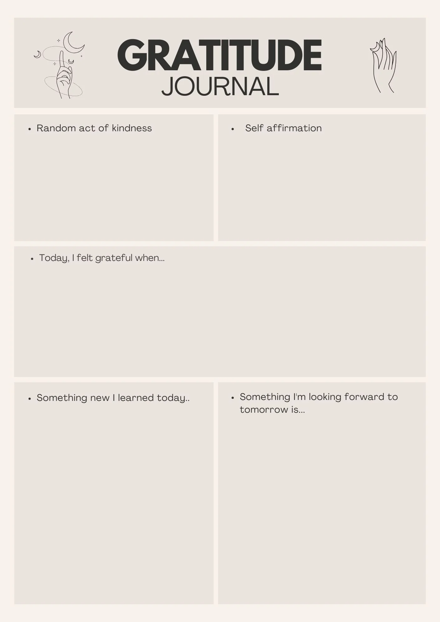 Gratitude page of The Pause Before Change mindfulness workbook designed to calm a busy mind and reconnect with inner clarity.