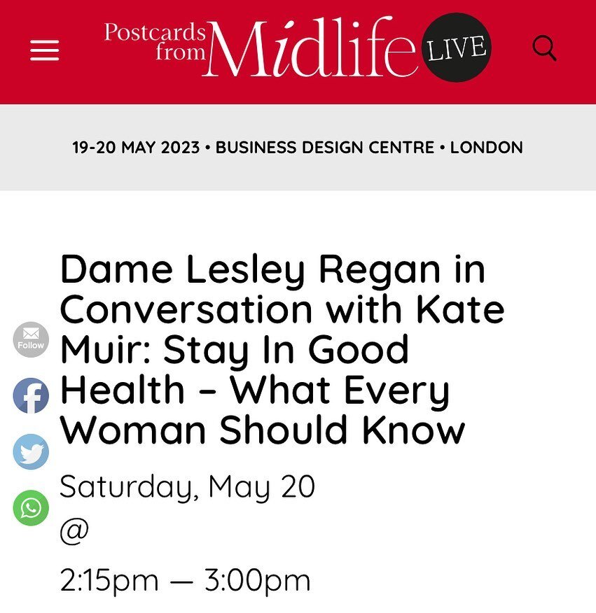 Your masterclass in health @postcardsfrommidlife live . Dame Lesley Regan is an ObGyn and Women&rsquo;s Health Ambassador. Ask us anything! And it&rsquo;s FREE