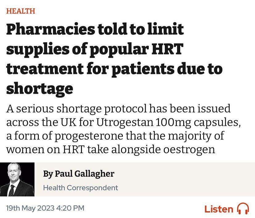HRT wars latest - Utrogestan rationed to two months&rsquo; supply. Doctors suggesting Cyclogest or Lutigest pessaries or Bijuve body-identical estrogen and progesterone pill as alternatives.
&ldquo;The Government said the move will allow pharmacists 