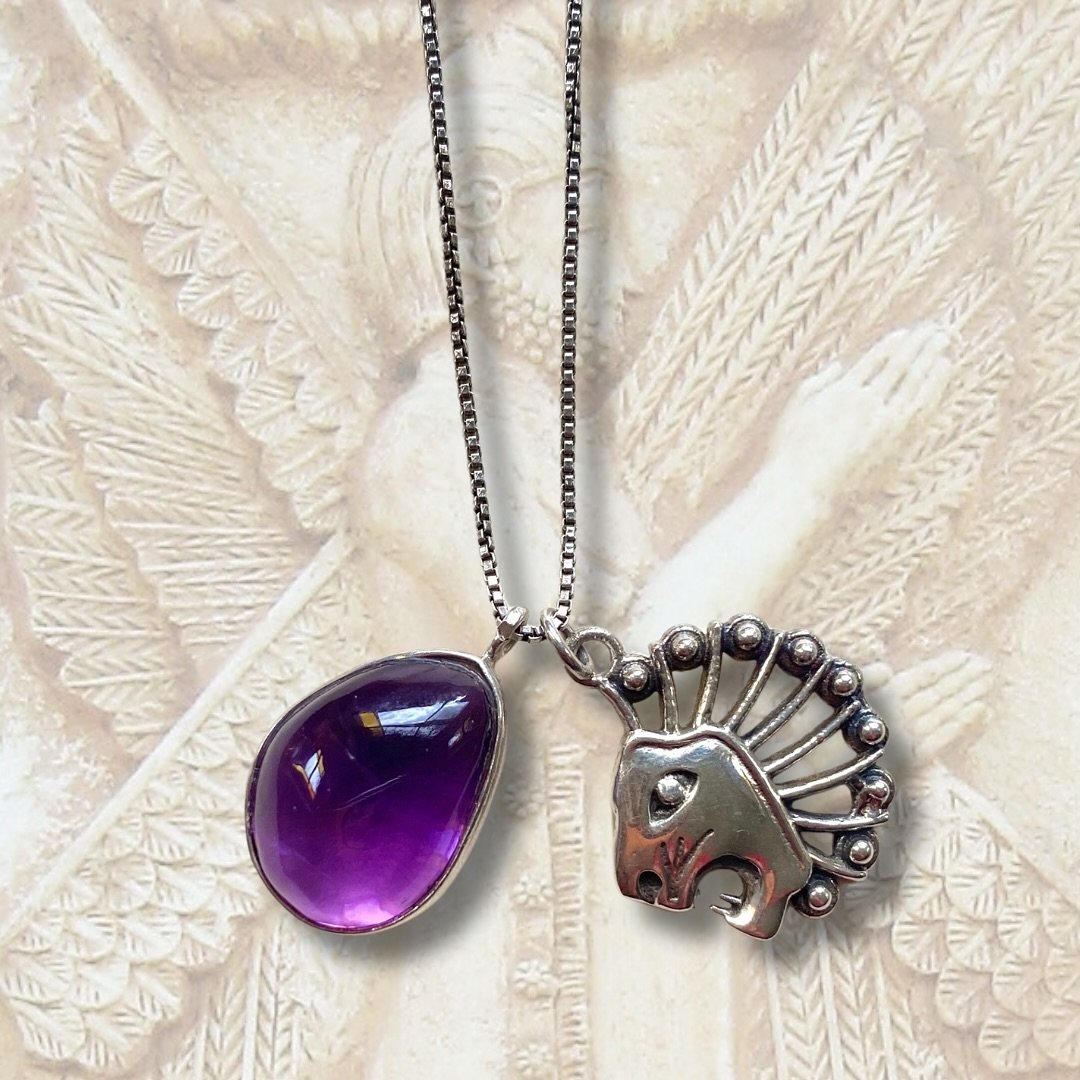 An Achaemenid lion and beautiful pebble of amethyst on silver chain, Sally&rsquo;s Cyrus the Great necklace is inspired by the court and culture of one of ancient Persia&rsquo;s greatest leaders. 
.
.
.
#thesilkroad 
#ancienthistory 
#persia
#amethys