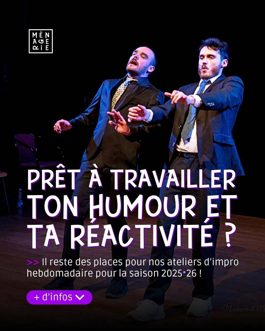 Il reste quelques places pour nos ateliers hebdomadaires d'improvisation, pour adultes et ados ! 🗣
La pratique du théâtre d’improvisation est parfaite pour celles et ceux qui voudraient développer l’art de la r&eacut