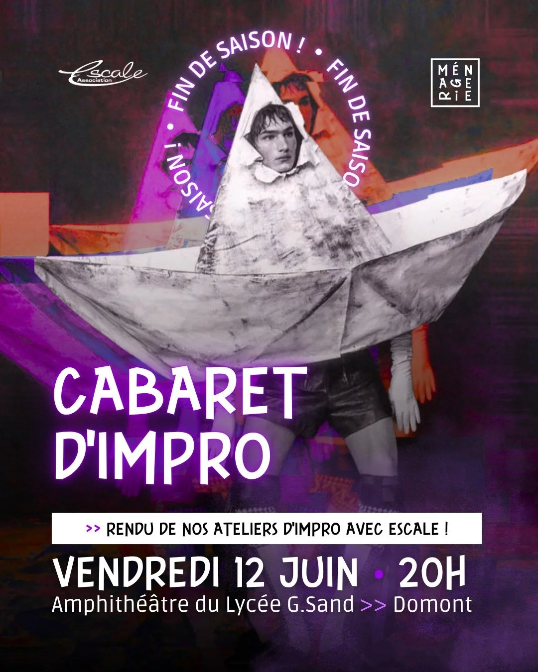 Vendredi 12 Juin 2026 : nos apprentis font leur Cabaret ! 🎭​

Il est l&rsquo;heure de c&eacute;l&eacute;brer le rendu annuel de nos groupes d&rsquo;apprentis-improvisateurs de nos ateliers partenaires avec @association.escale.ecouen ... Apr&egrave;s