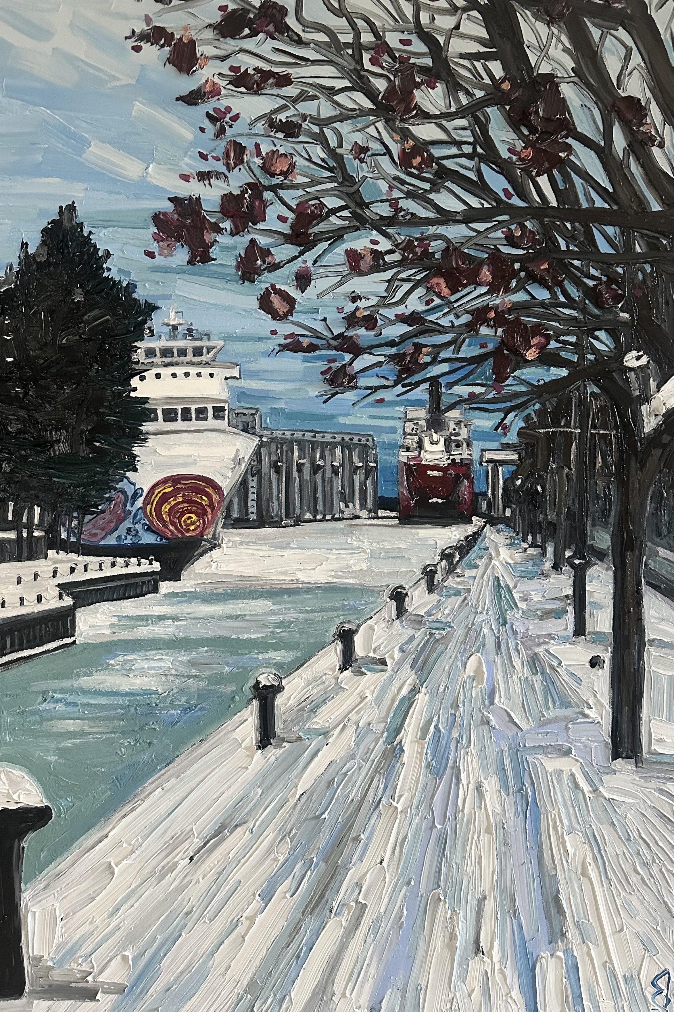 Chi-Cheemaun & GlenOak in Owen Sound Harbour
40x24 Inch Oil on Canvas