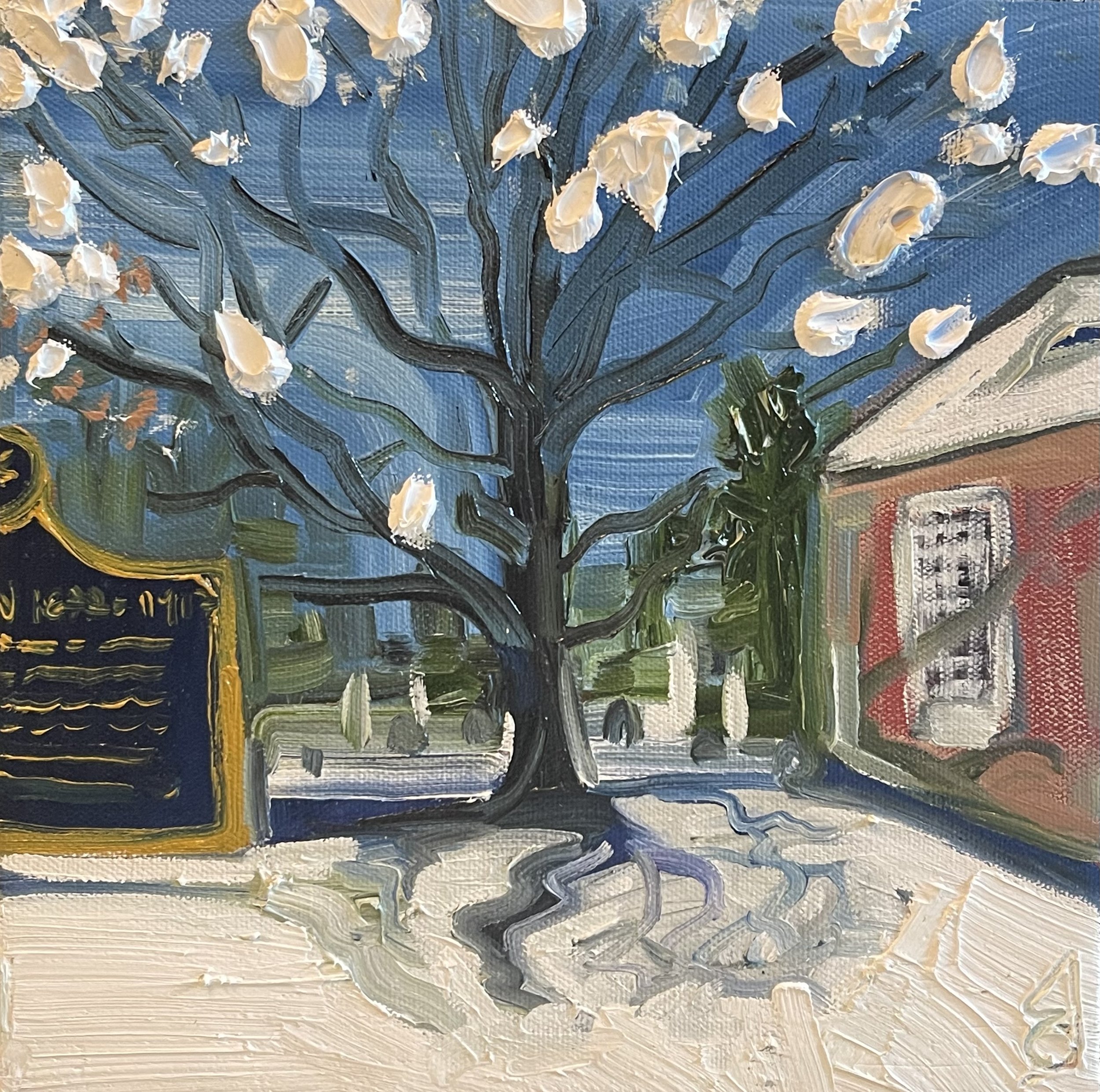 Tom Thomson's Burial Site in Spring After Snowfall 10x10 Inch Oil
SOLD