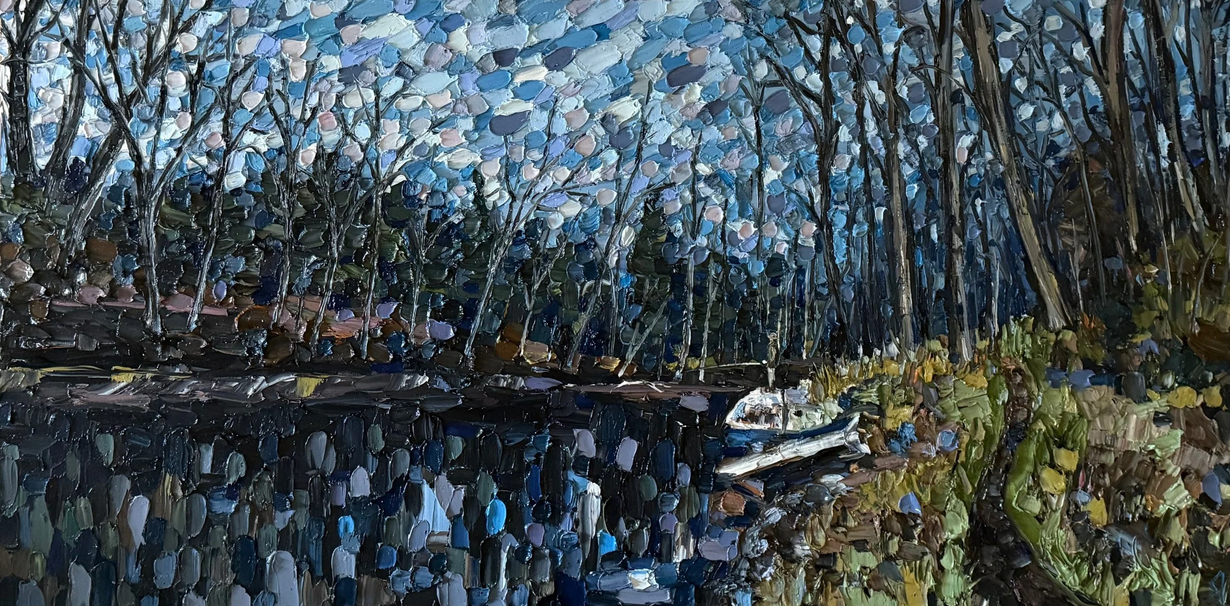 Anglers at Dusk, Sydenham River
24 x 40 Inch Oil on Canvas