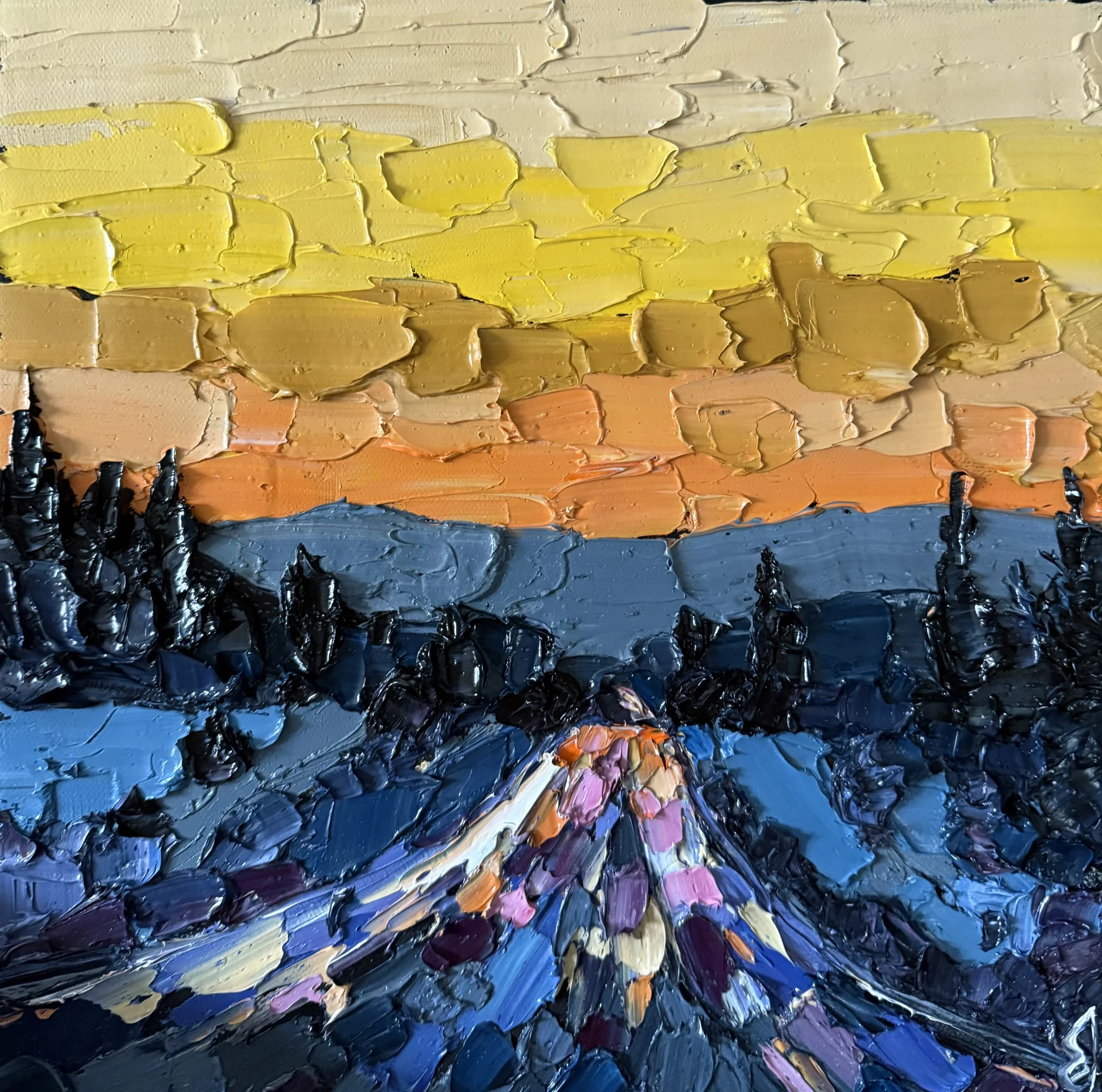 Sunsetting on 26
12 x 12 Inch Oil on Canvas