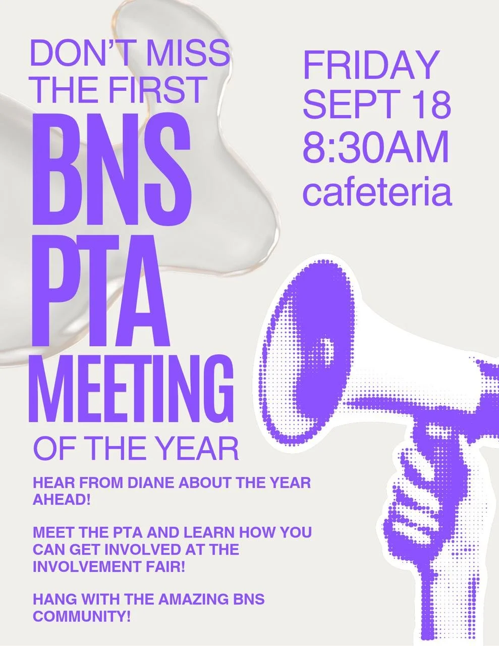 Fri 9/18 - First BNS PTA Meeting