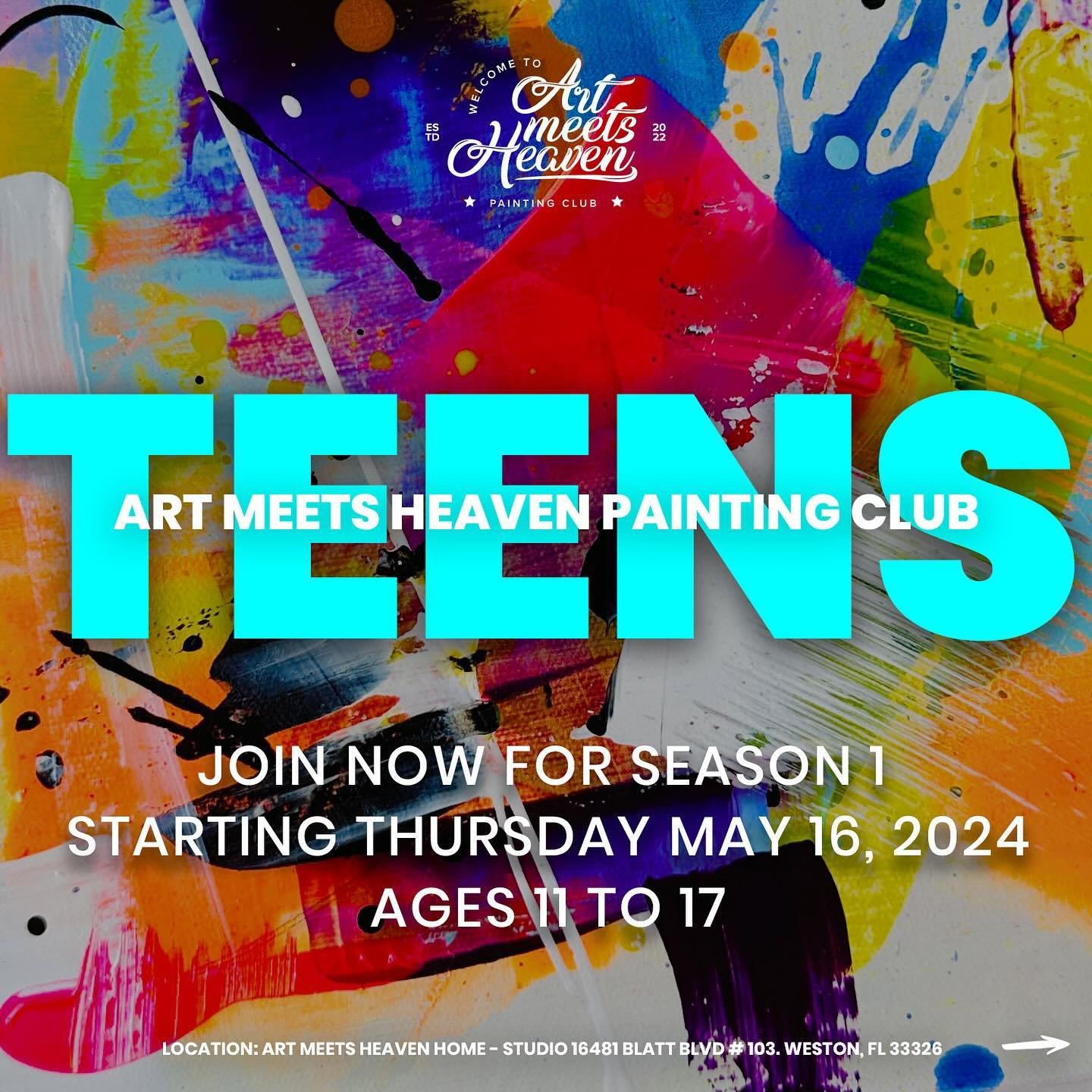 🚨Registration is now OPEN. Art Meets Heaven TEENS PAINTING CLUB 🚨
.
🚨 Specially designed to overcome insecurities and unleash the inner artist in your teen. The classes are set to paint freely in a space where authenticity and spontaneity lead the
