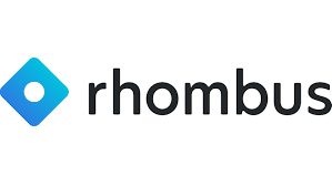 Rhombus logo with a blue rhombus icon and the word 'rhombus' in black text