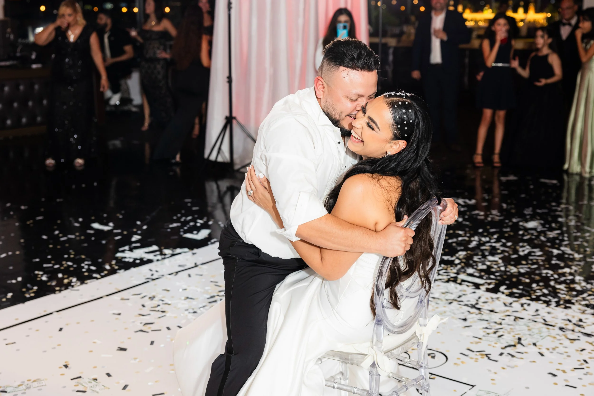 Bride and groom on the dancefloor at West Palm Beach Lake Pavilion