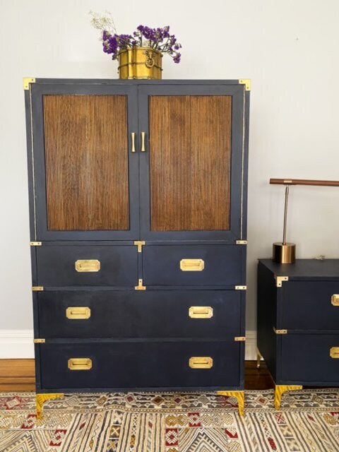 1970 S Blue Gold Dresser Matching, Navy Blue Dresser And Nightstand Set
