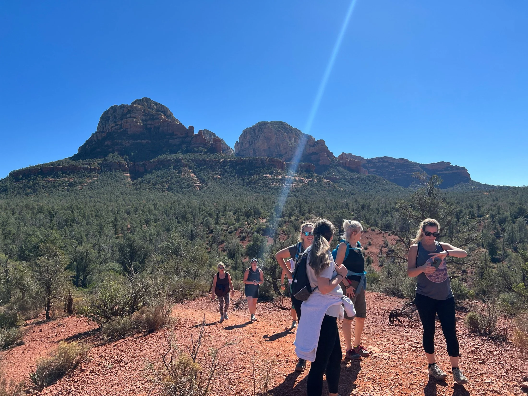Womens wellness yoga retreat Arizona hiking group photo