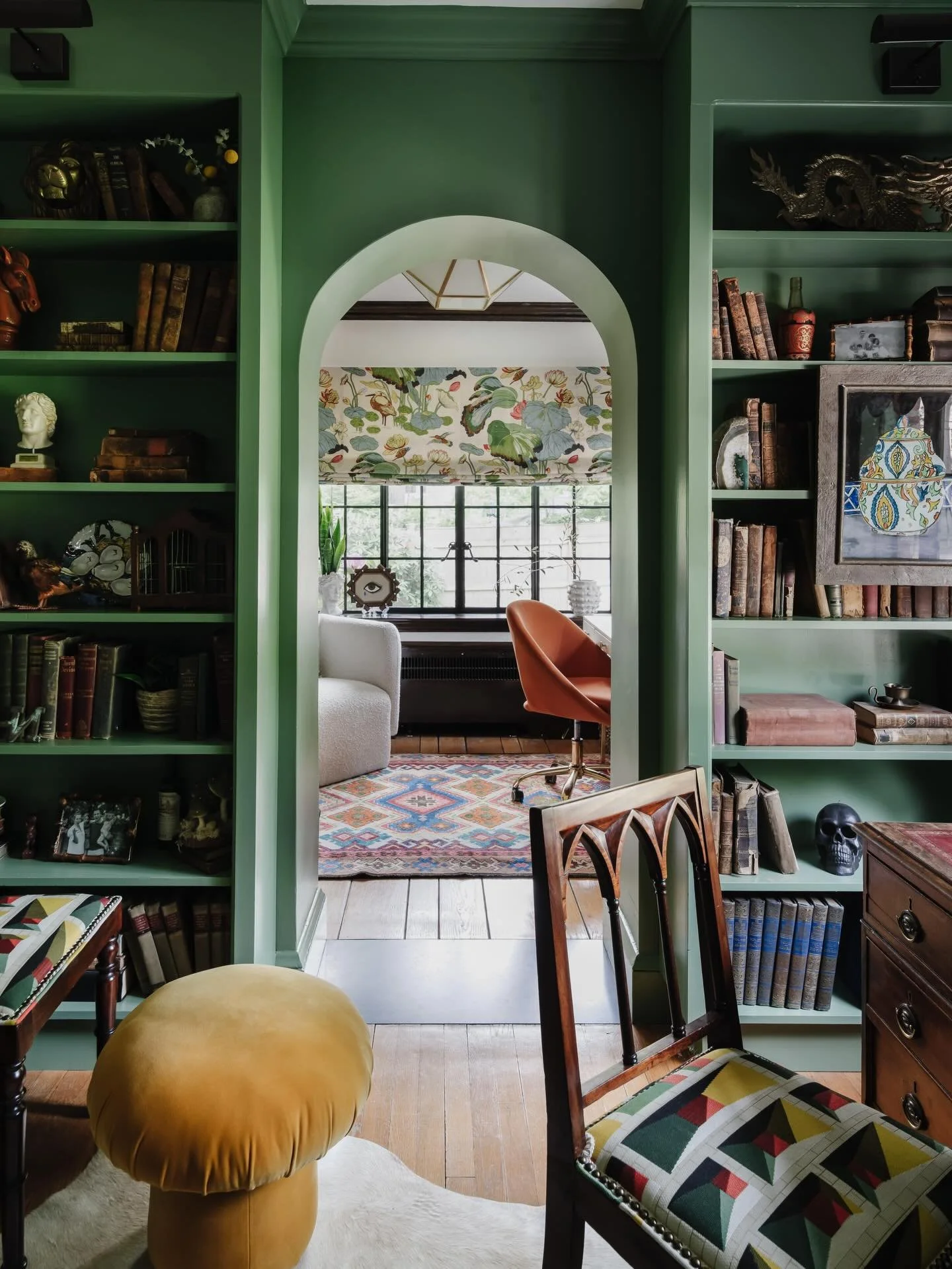 Thanks for including our twin home offices in your roundup @marnielysekatz  @bostonglobe 

What do I especially love about this space? Color! And custom built ins (my father in law built 💪) to house all the stuff, aka curated collections, we have in