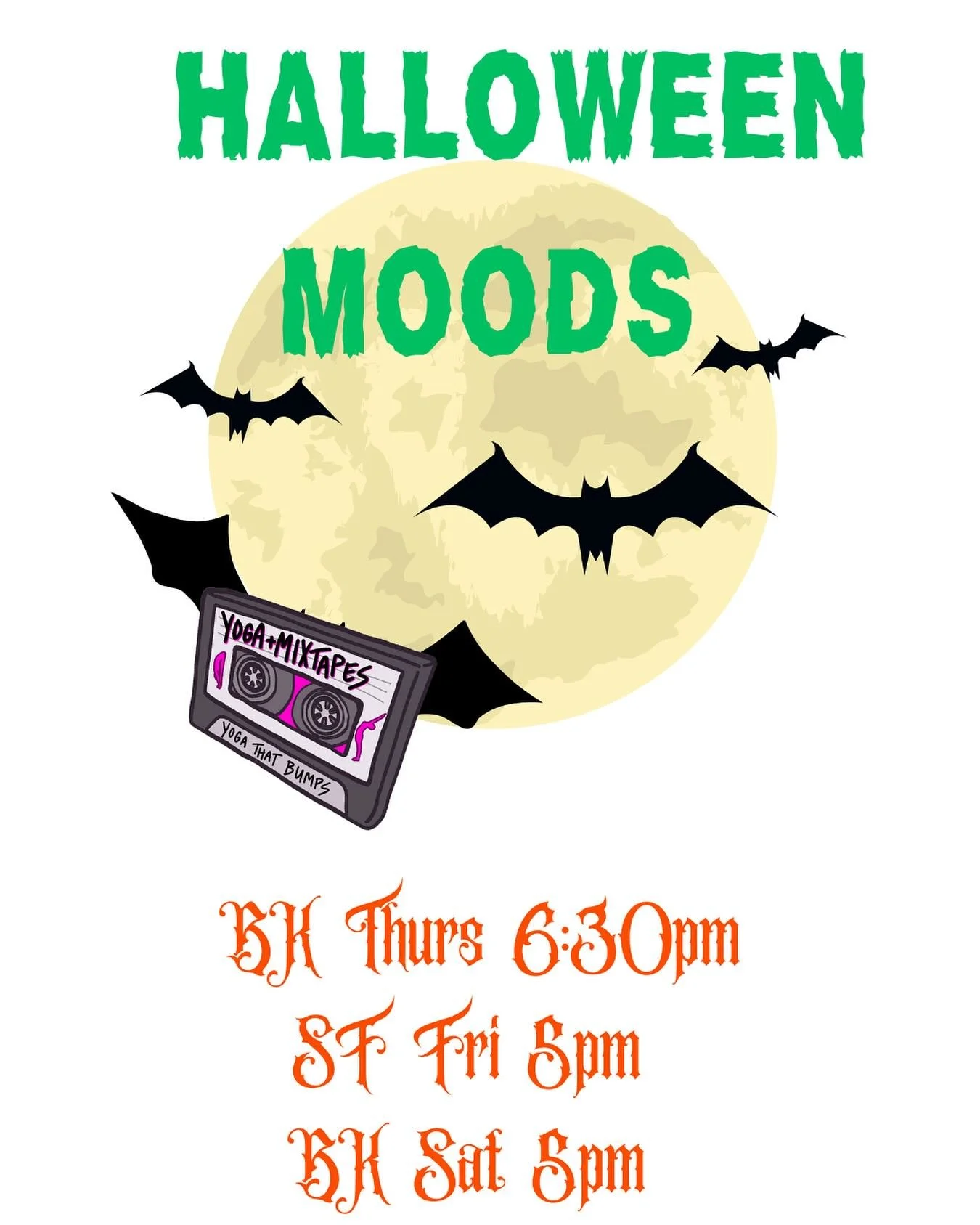 HALLOWEEN MOODS π 
Thurs 6:30 BK
Fri 5 SF
Sat 5 BK
Costumes strongly encouraged!