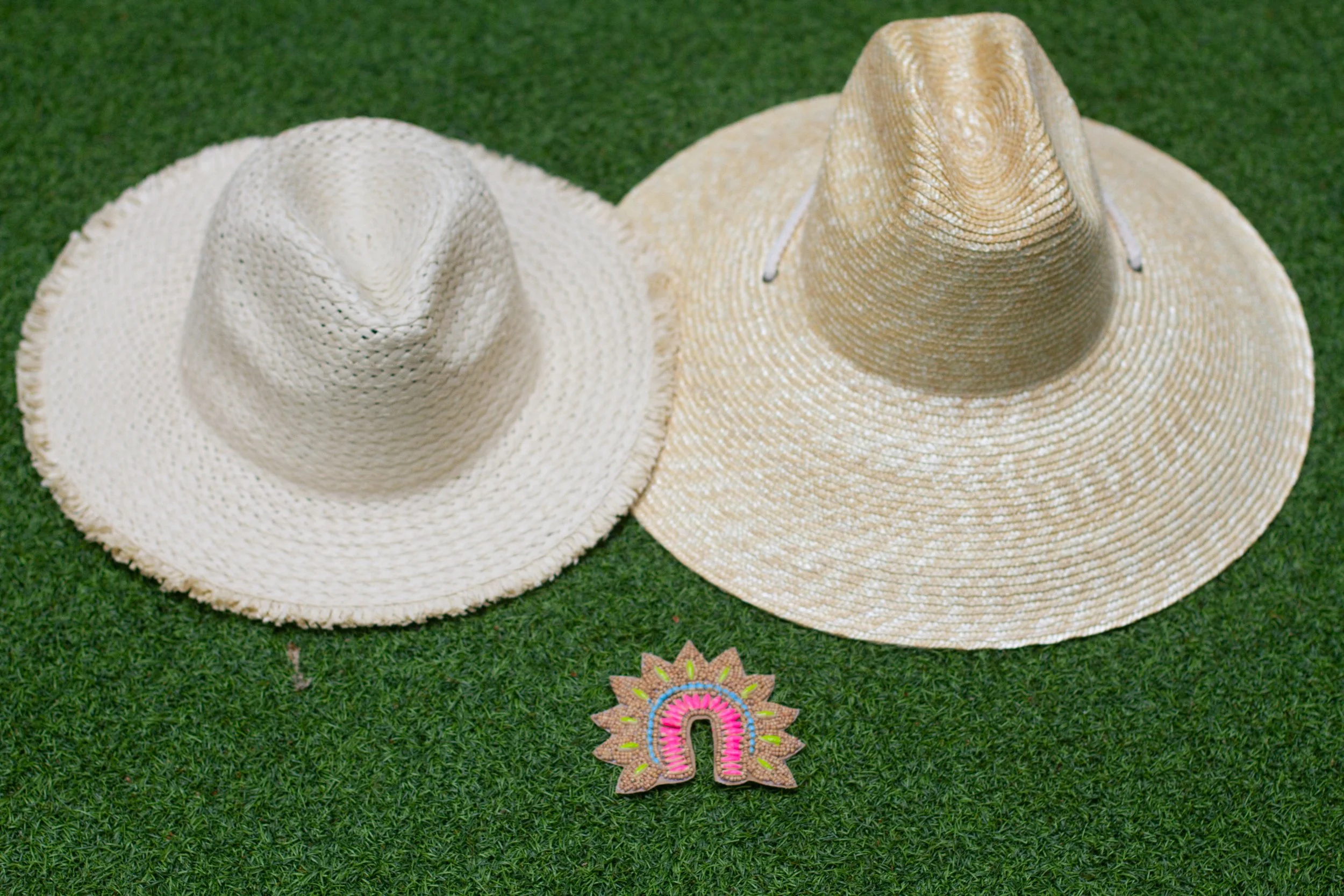 PAINTED ARCH MEDALLION Wooden Bead Sun OR Raffia Hat