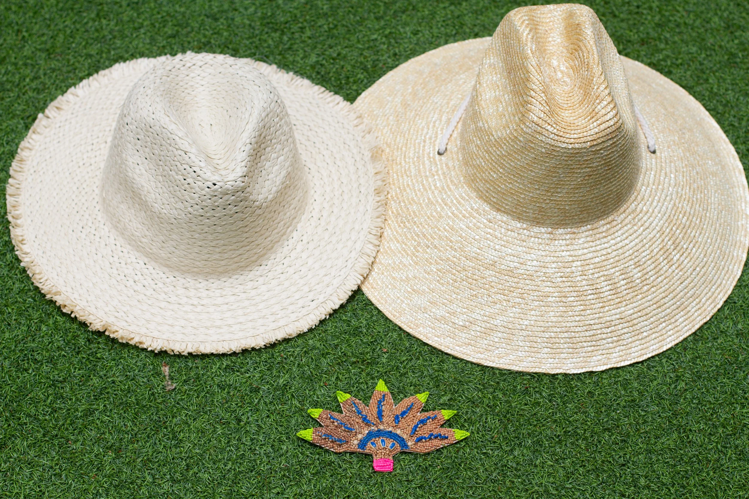 PAINTED PALM Wooden Bead Sun OR Raffia Hat