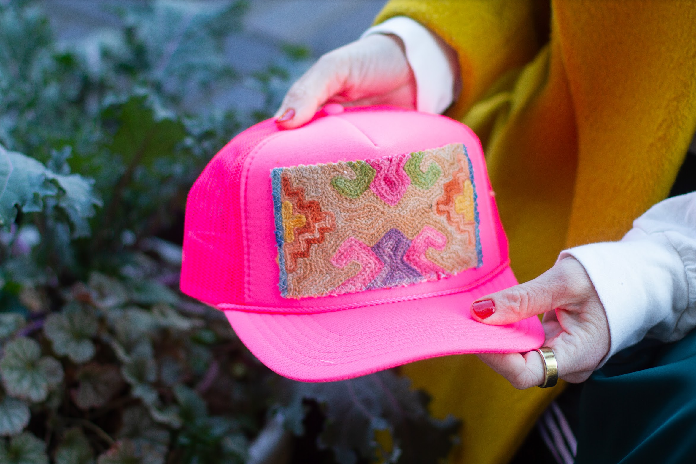 Tapestry Patch Trucker HOT PINK