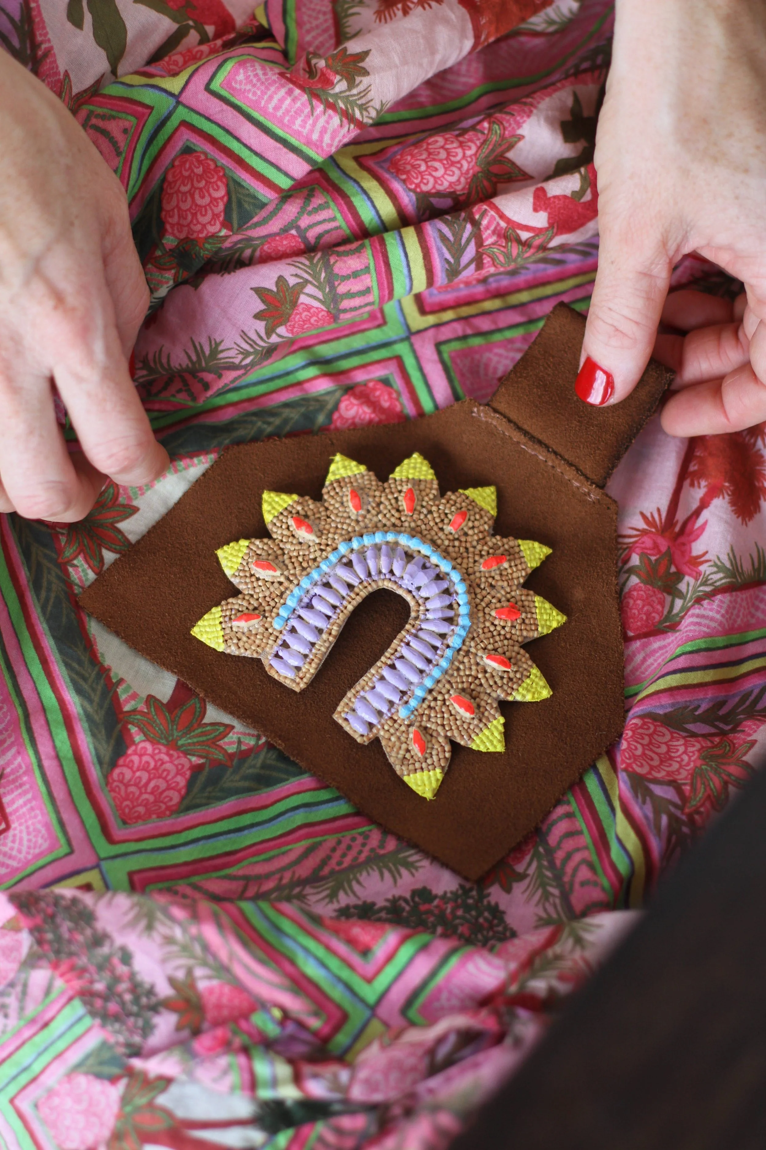 PAINTED ARCH MEDALLION Wooden Bead Pendant
