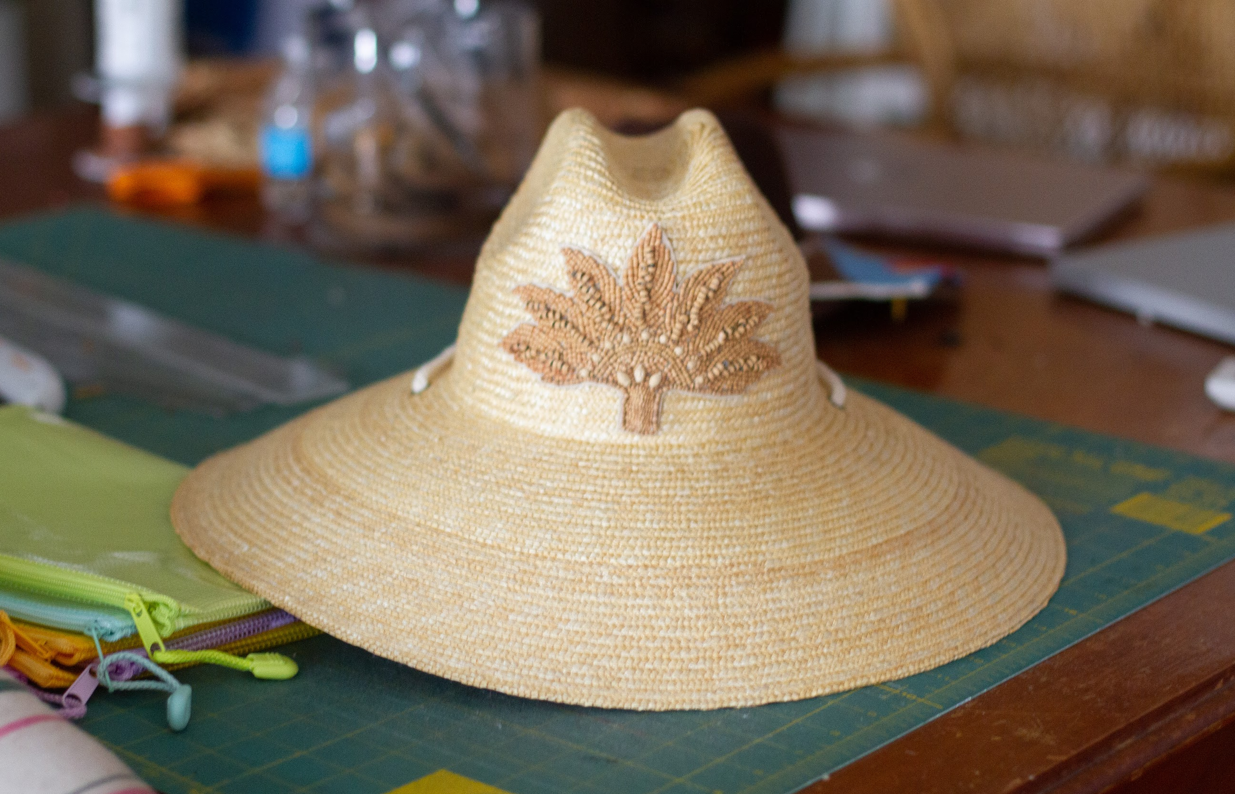 Palm Leaf Medallion Wooden Bead Straw Hat