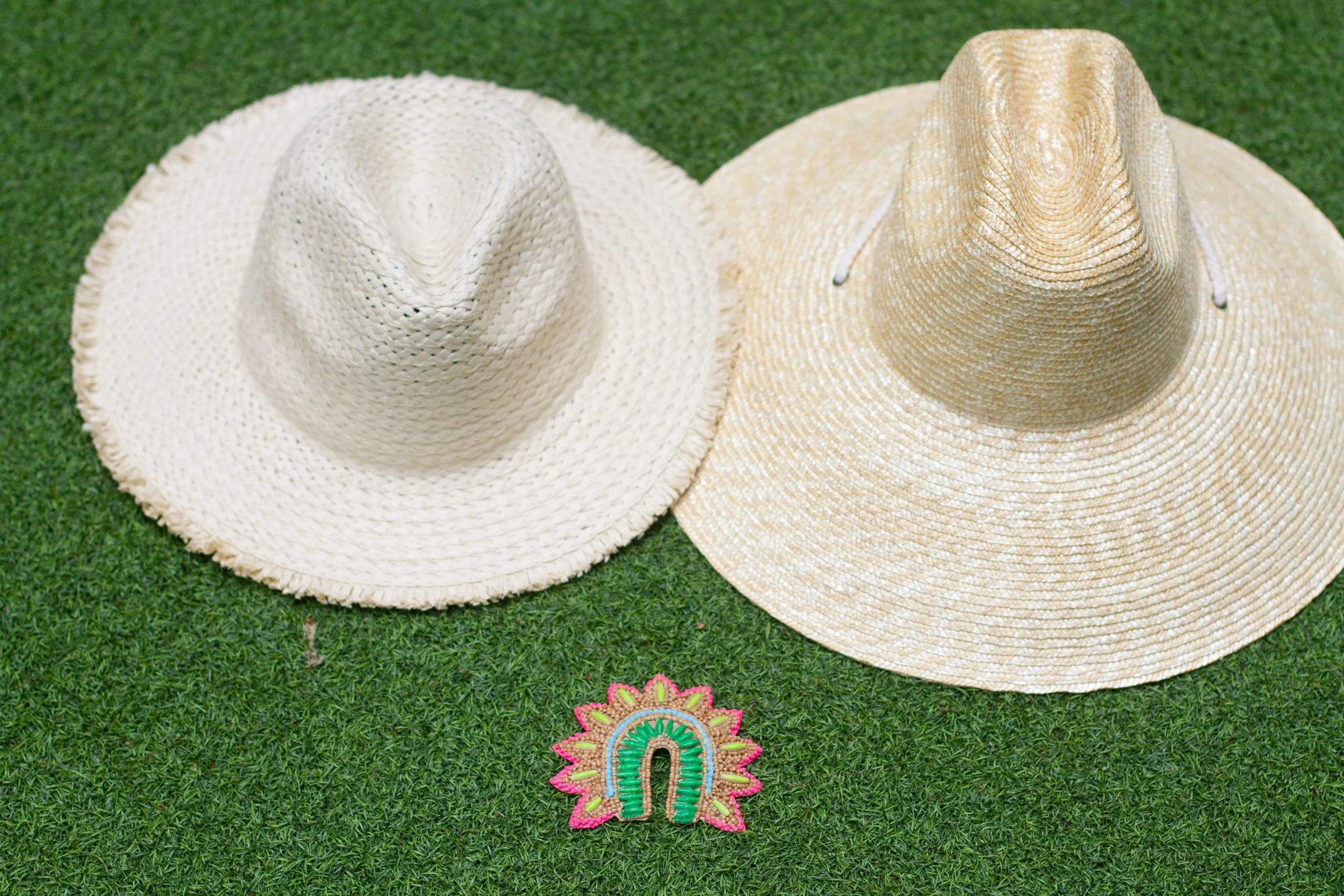 PAINTED ARCH MEDALLION Wooden Bead Sun OR Raffia Hat