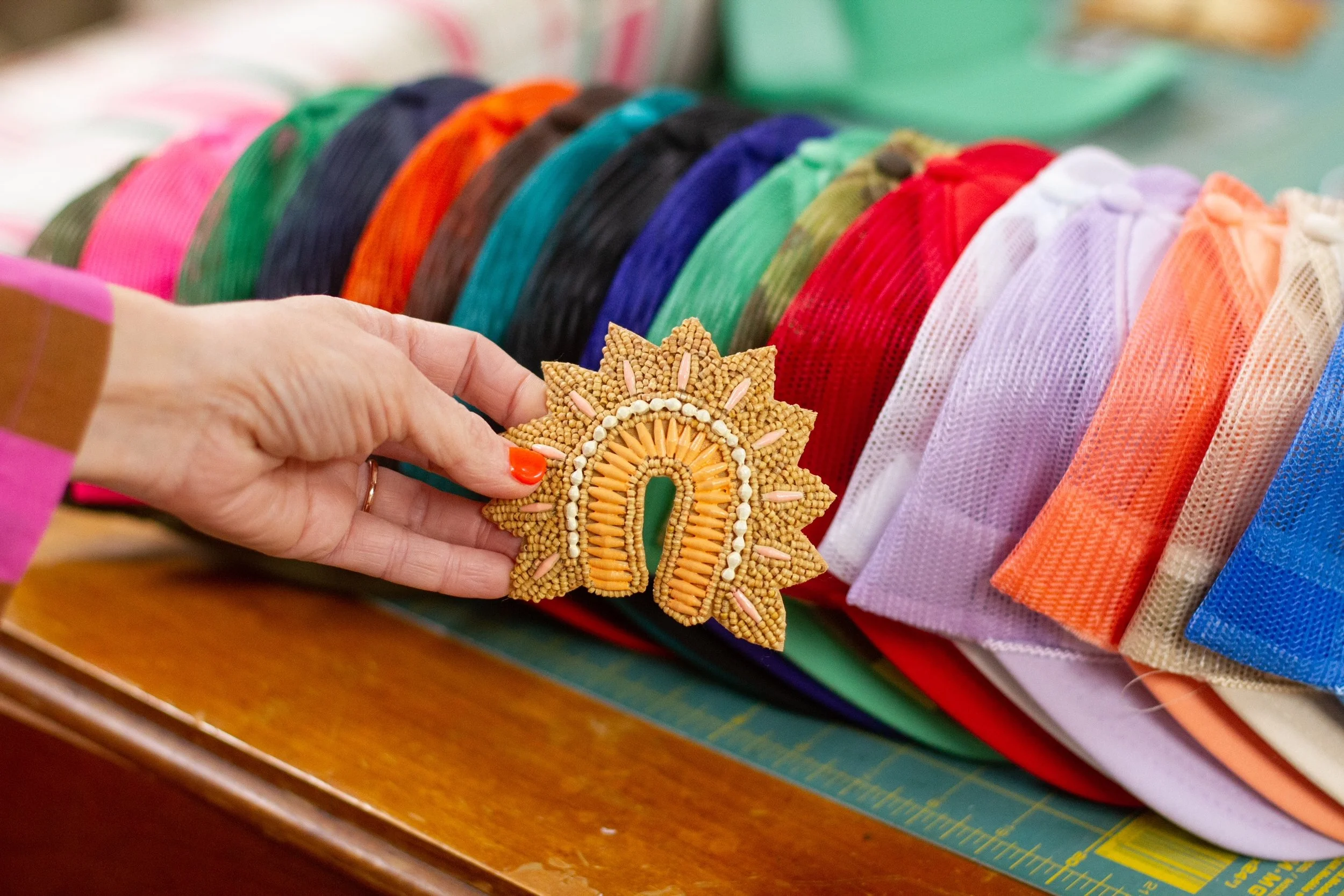 PAINTED ARCH MEDALLION Wooden Bead Hat