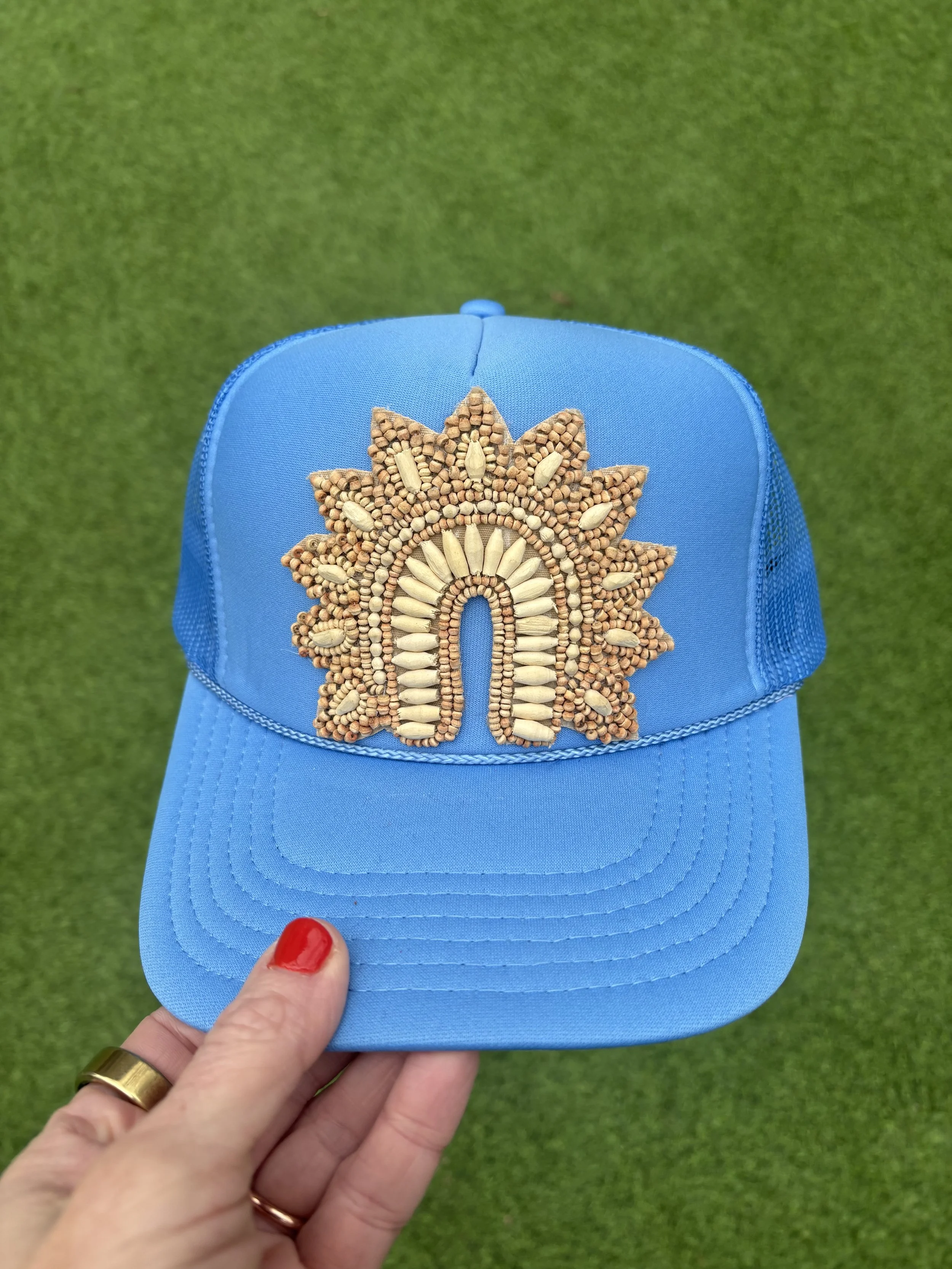 Arch Medallion Wooden Beaded Trucker