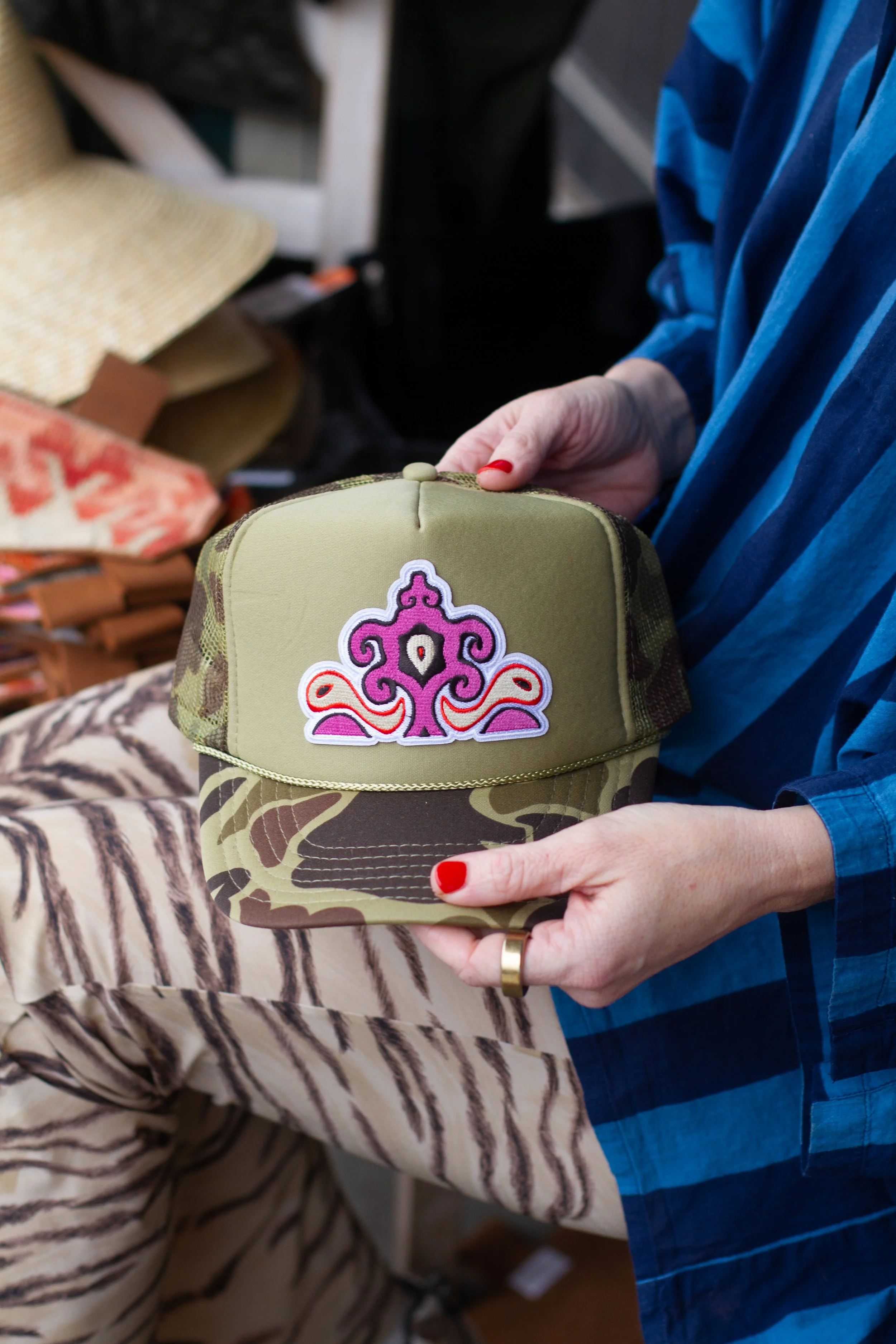 Kilim Motif Embroidered Patch Camo Trucker