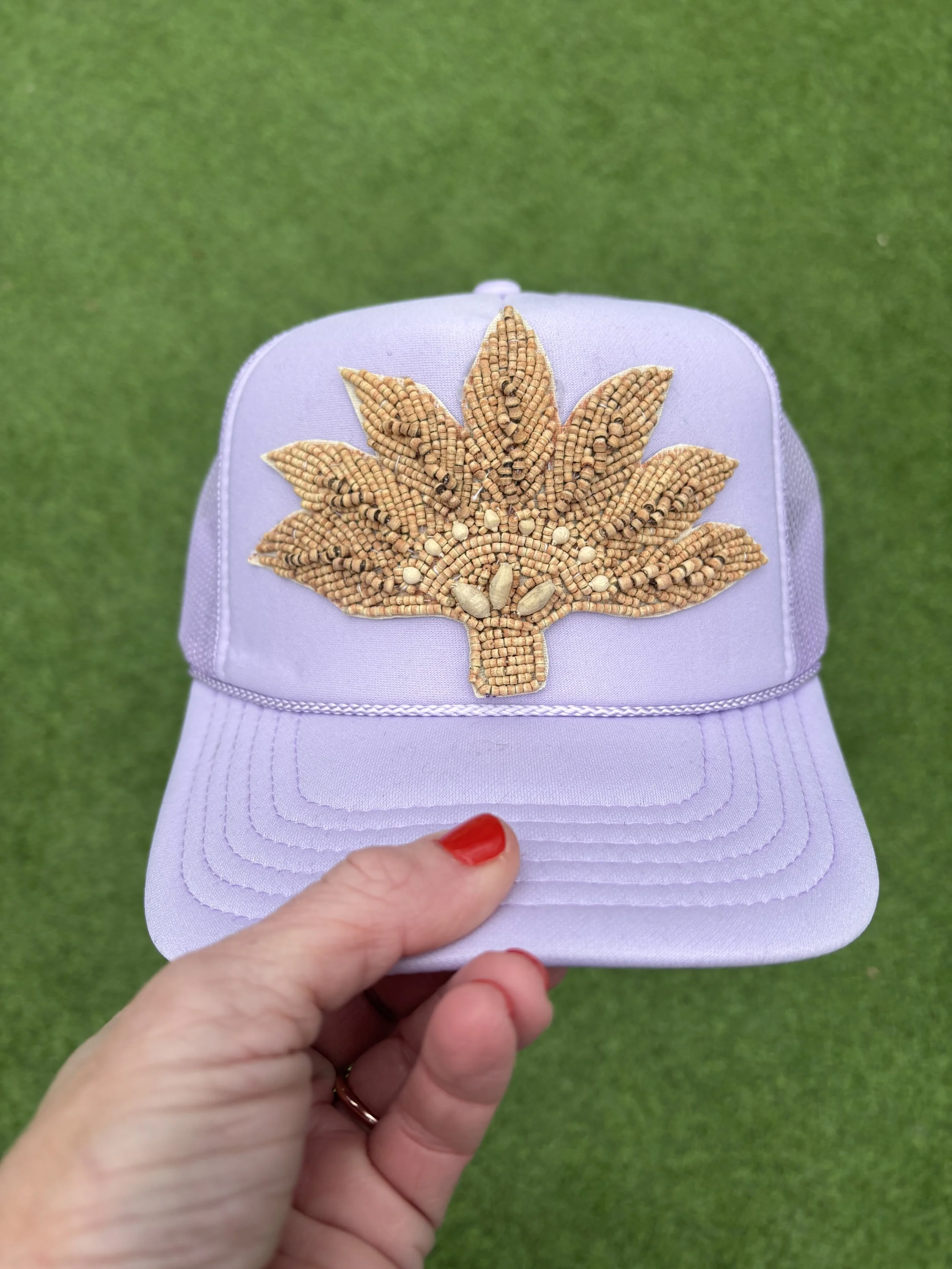 Floral Crest Wooden Beaded Trucker