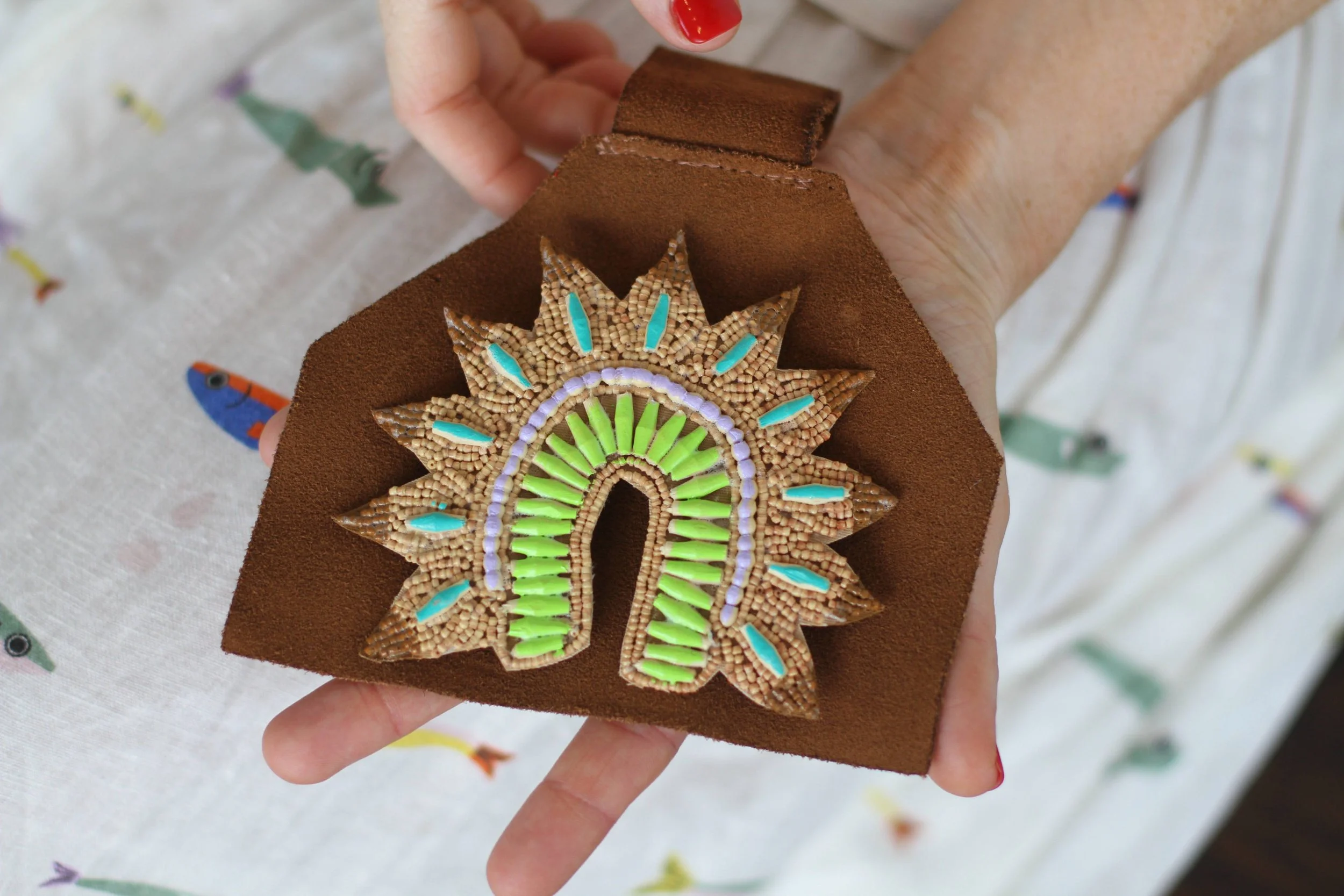 PAINTED ARCH MEDALLION Wooden Bead Pendant