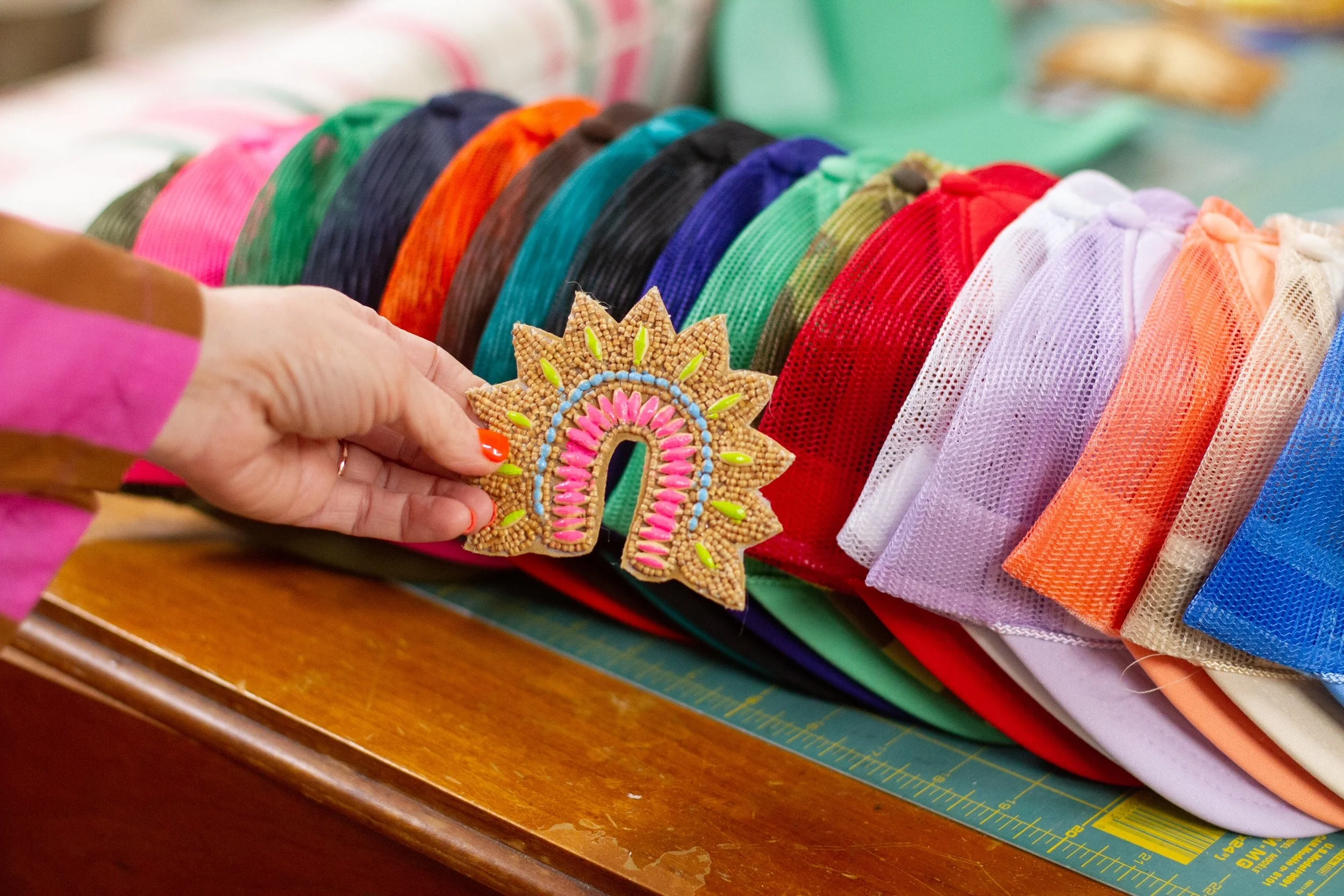 PAINTED ARCH MEDALLION Wooden Bead Hat