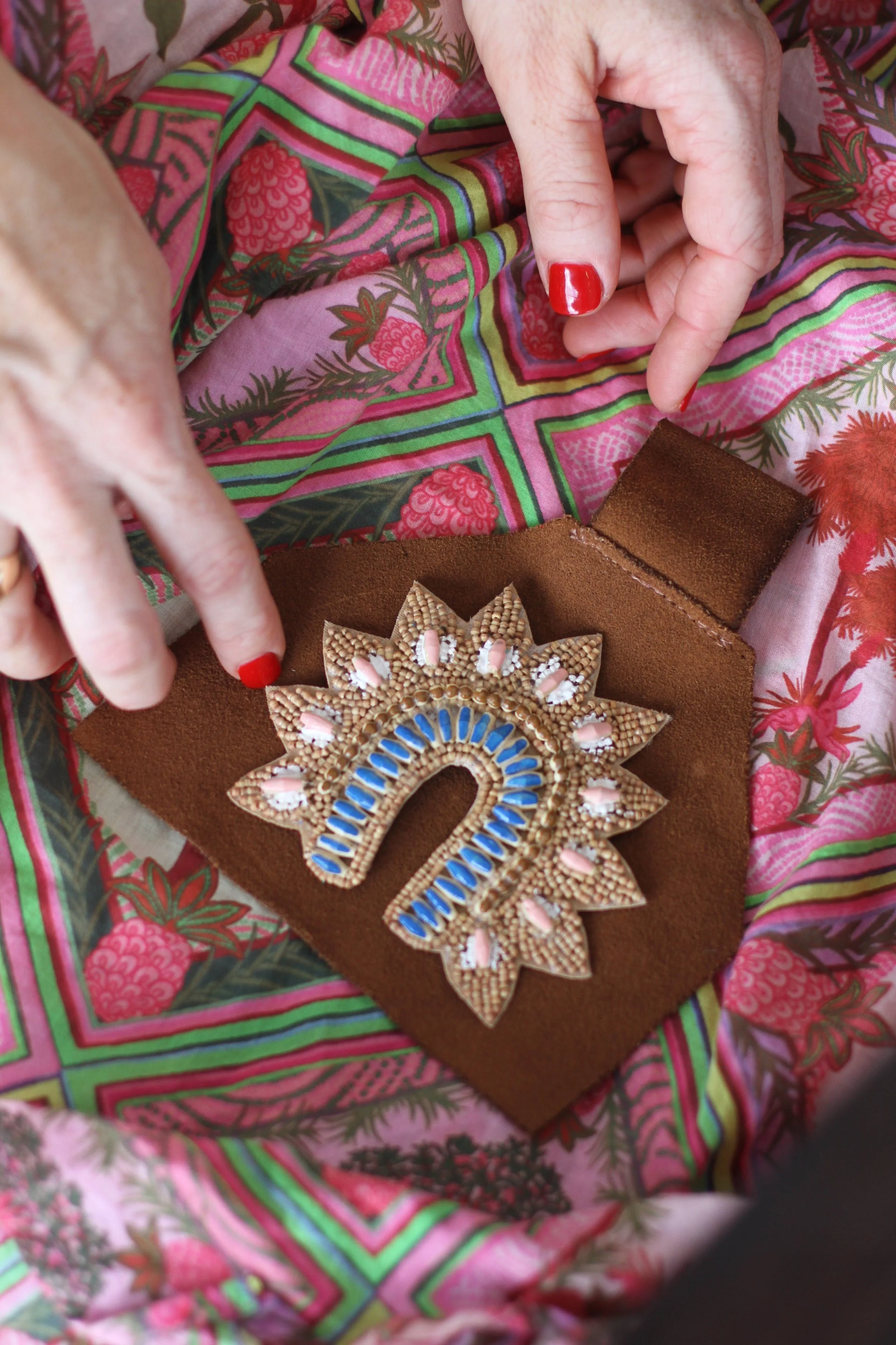 PAINTED ARCH MEDALLION Wooden Bead Pendant