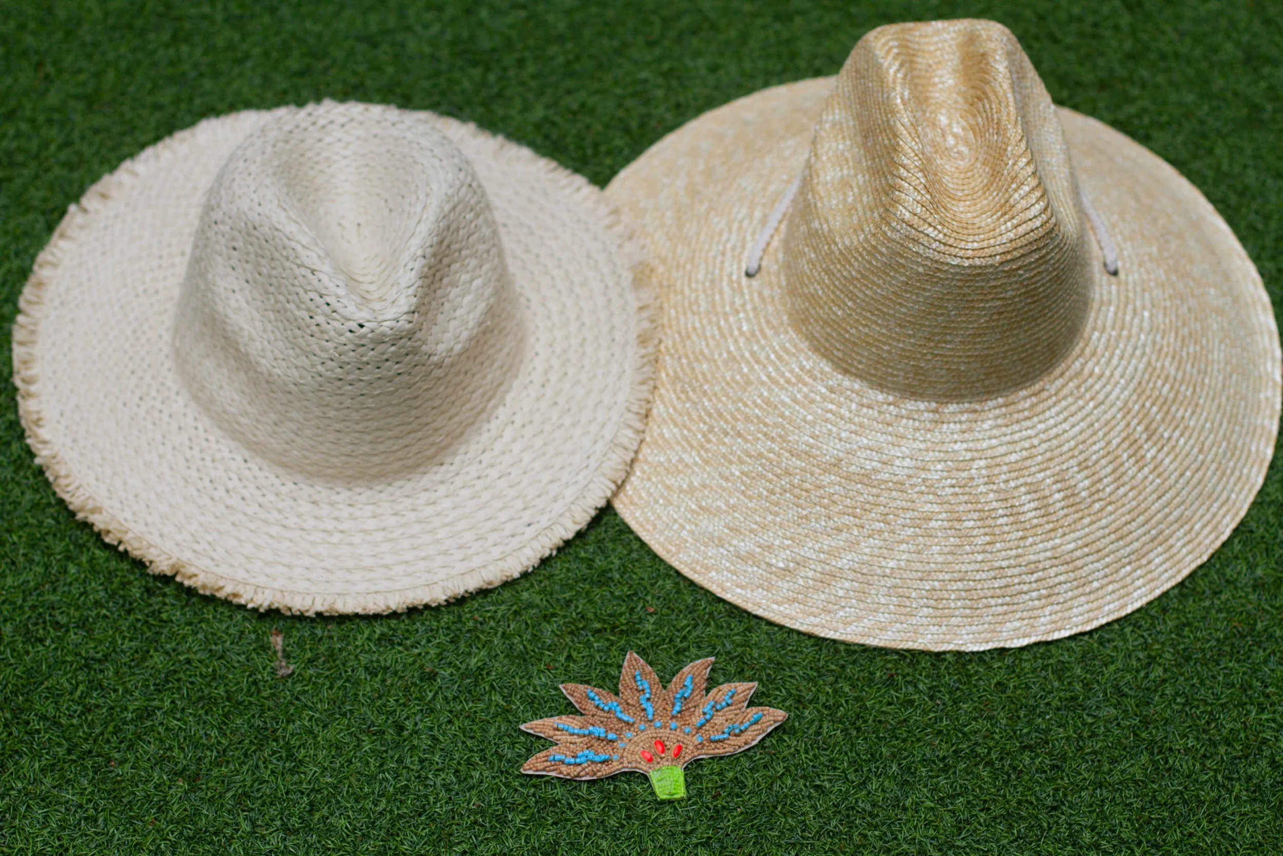 PAINTED PALM Wooden Bead Sun OR Raffia Hat